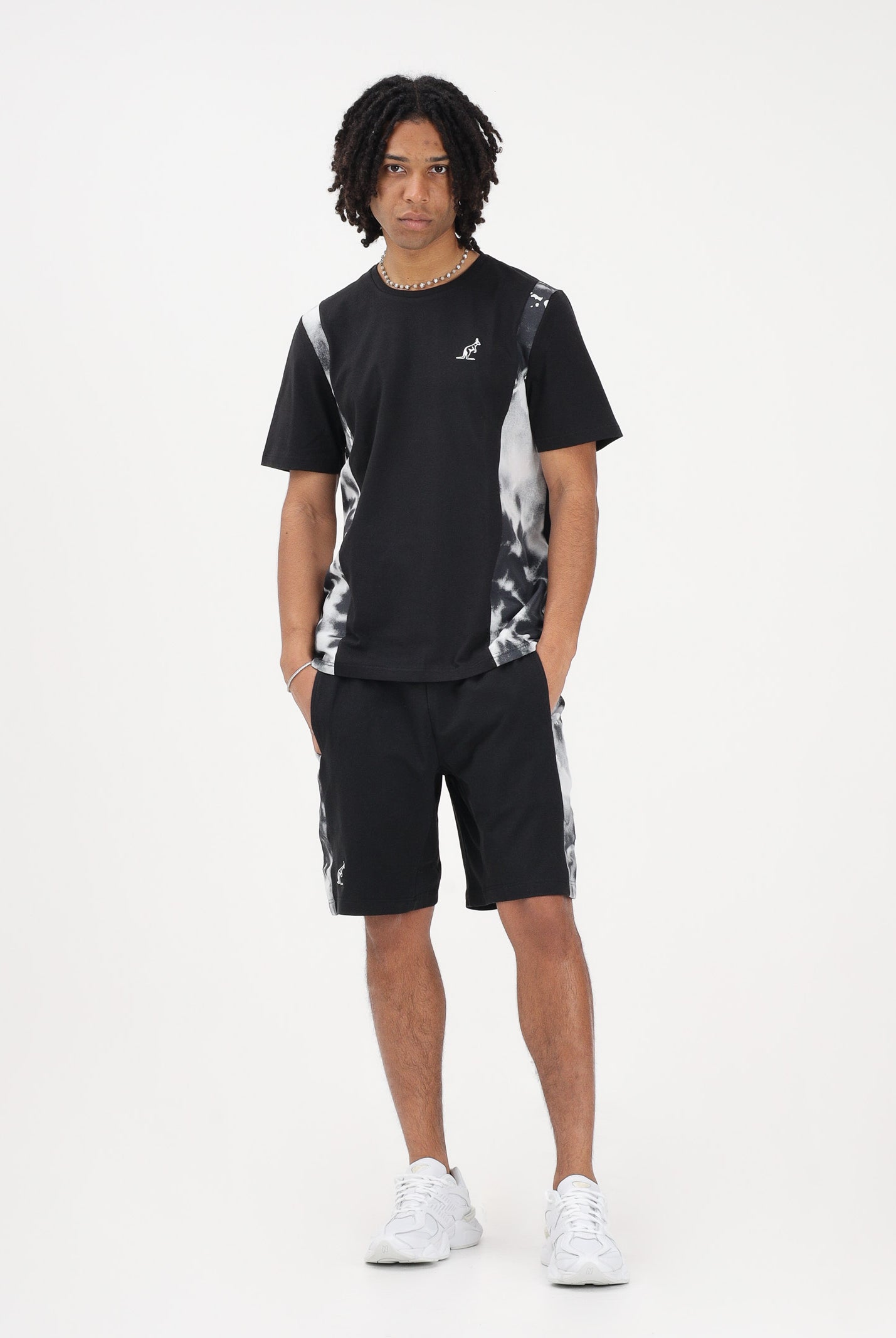 AUSTRALIAN T-shirt a manica corta nera da uomo con inserti laterali con stampa effetto tie-dye SPUTS0021836 003 AUSTRALIAN