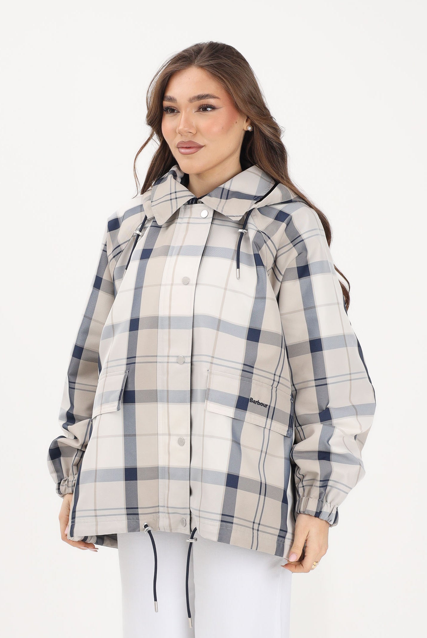 BARBOUR Giacca antipioggia Ballina con motivo a quadri blu e beige da donna 261-LSP0324 NY51 BARBOUR