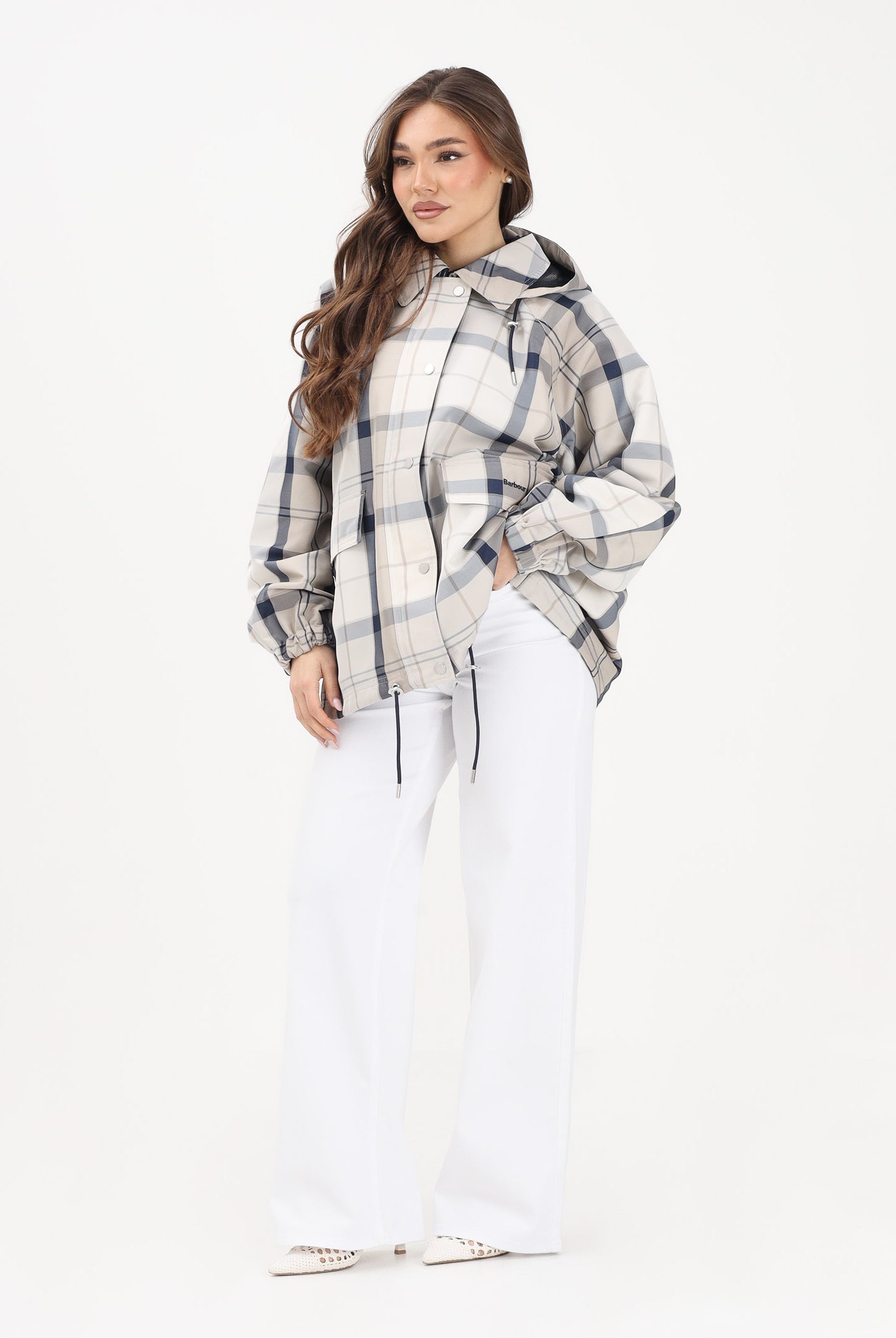 BARBOUR Giacca antipioggia Ballina con motivo a quadri blu e beige da donna 261-LSP0324 NY51 BARBOUR