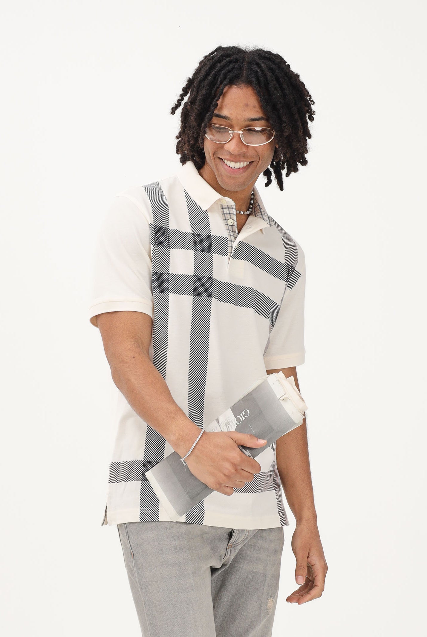 BARBOUR Polo a manica corta Blaine Oversized Tartan panna da uomo 261-MML1117 WH32 BARBOUR