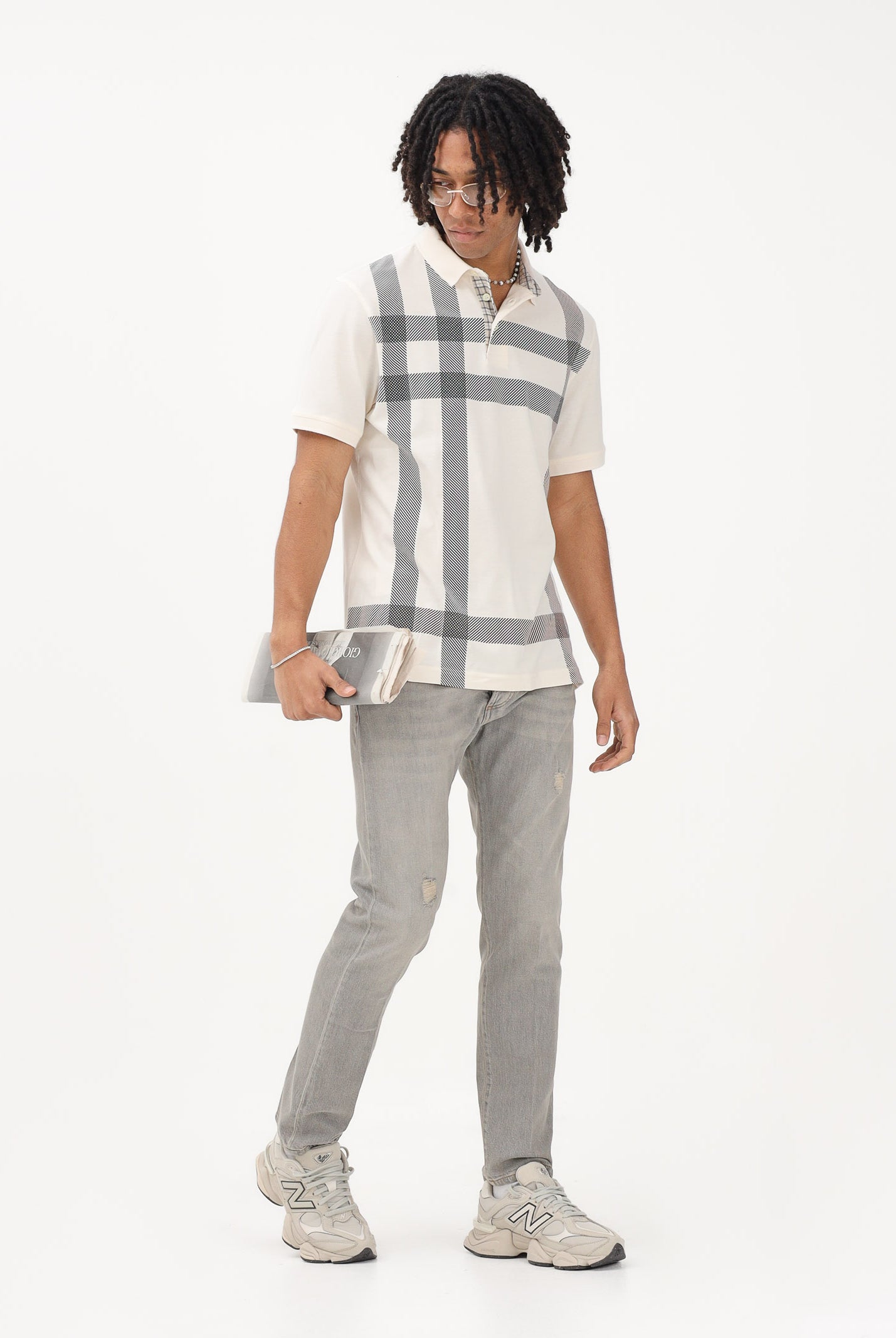 BARBOUR Polo a manica corta Blaine Oversized Tartan panna da uomo 261-MML1117 WH32 BARBOUR