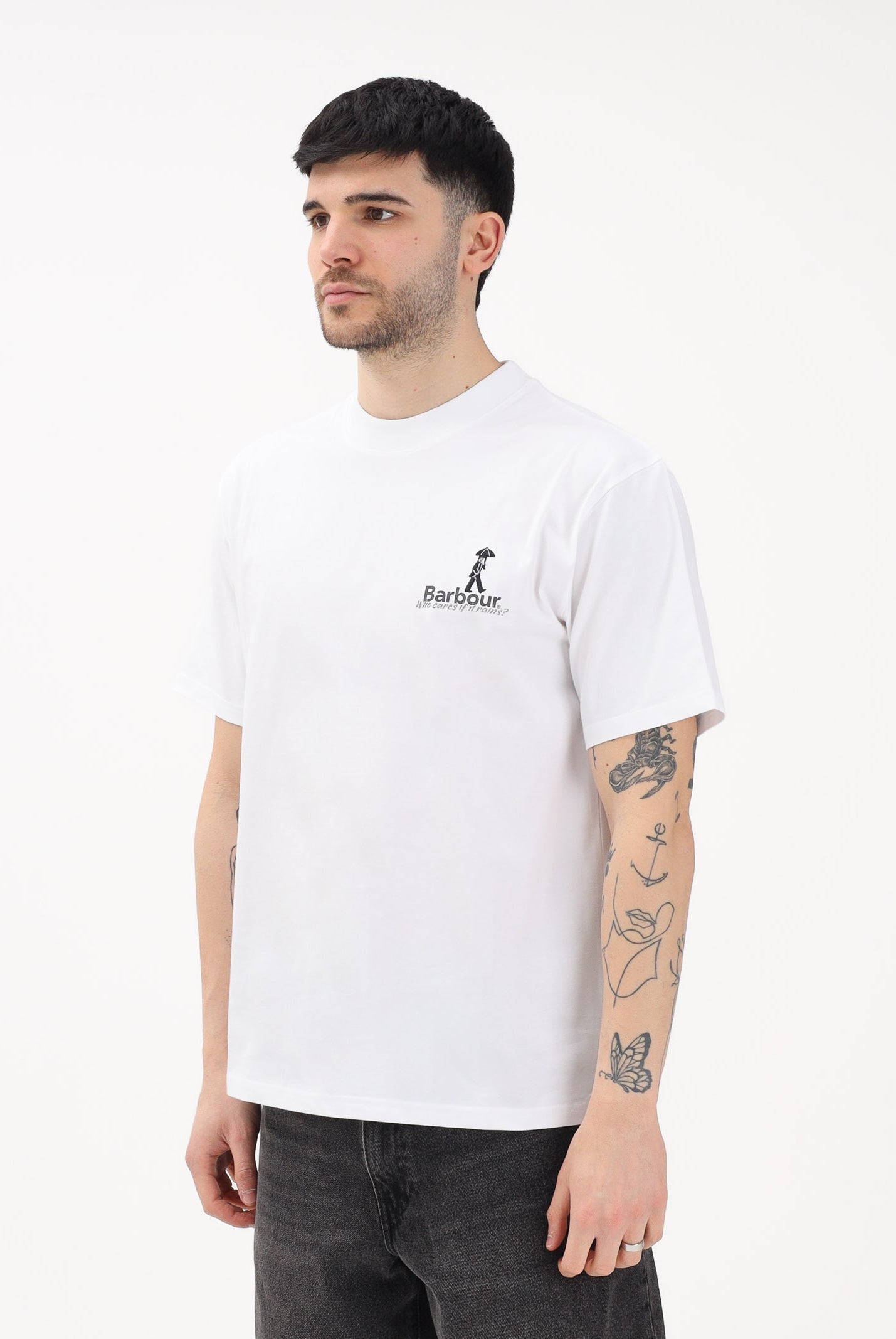 BARBOUR T-shirt a manica corta bianca da uomo con stampa 261-MTS1573 WH11 BARBOUR