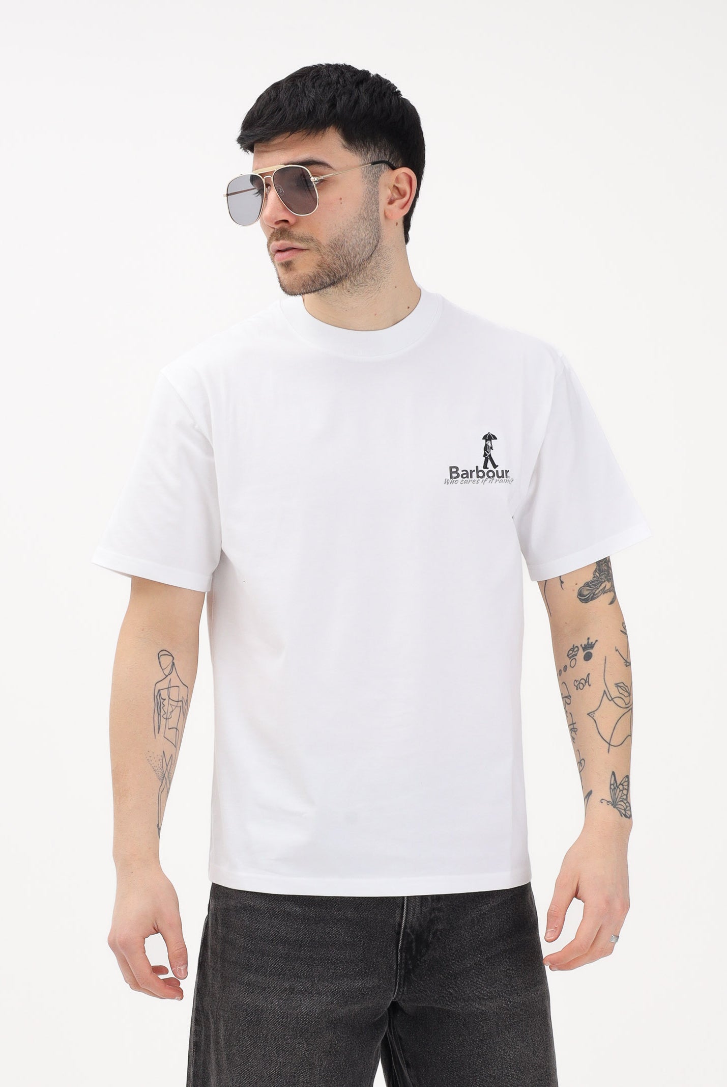 BARBOUR T-shirt a manica corta bianca da uomo con stampa 261-MTS1573 WH11 BARBOUR