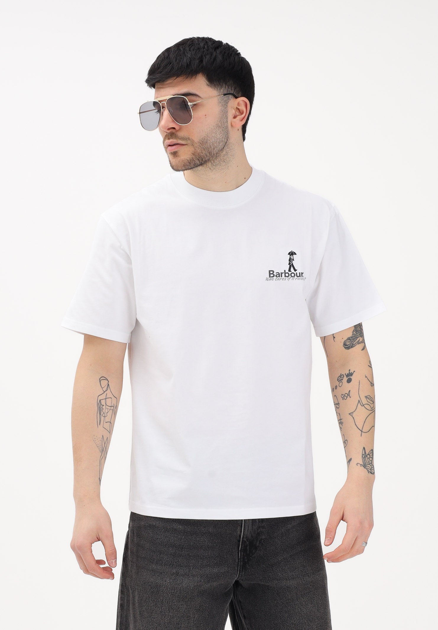 BARBOUR T-shirt a manica corta bianca da uomo con stampa 261-MTS1573 WH11 BARBOUR