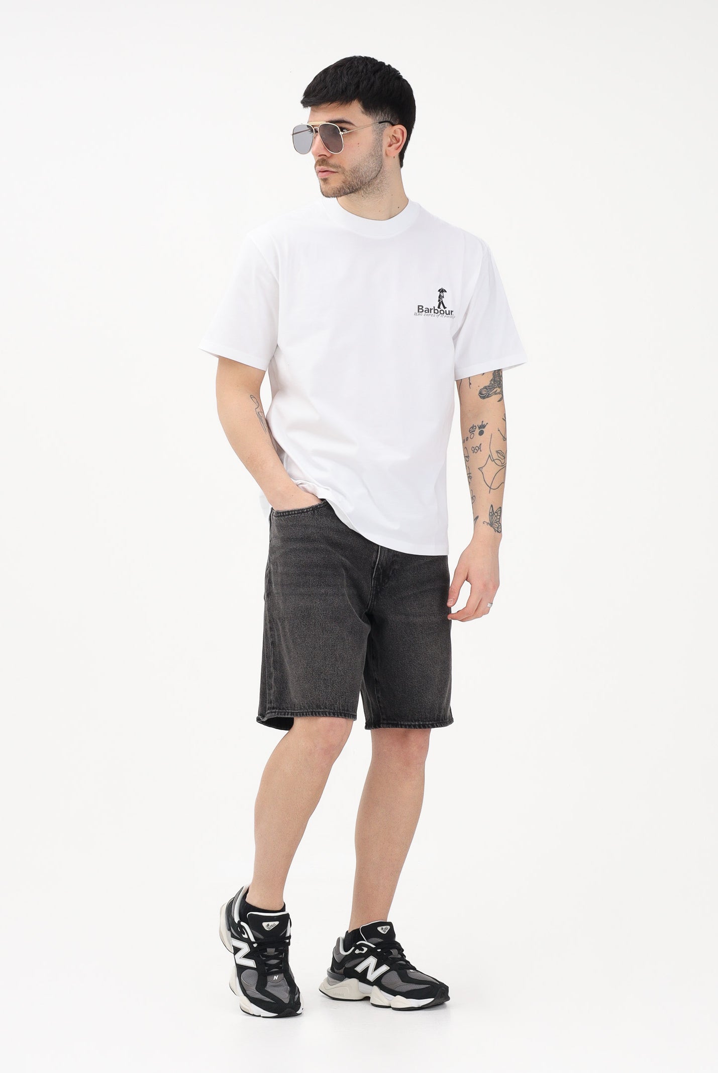 BARBOUR T-shirt a manica corta bianca da uomo con stampa 261-MTS1573 WH11 BARBOUR