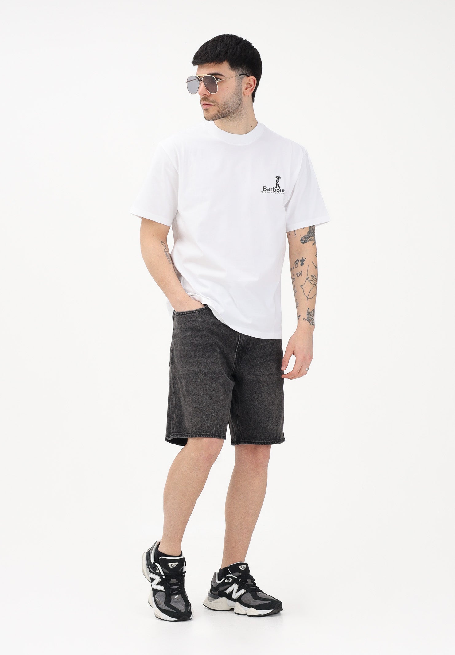BARBOUR T-shirt a manica corta bianca da uomo con stampa 261-MTS1573 WH11 BARBOUR