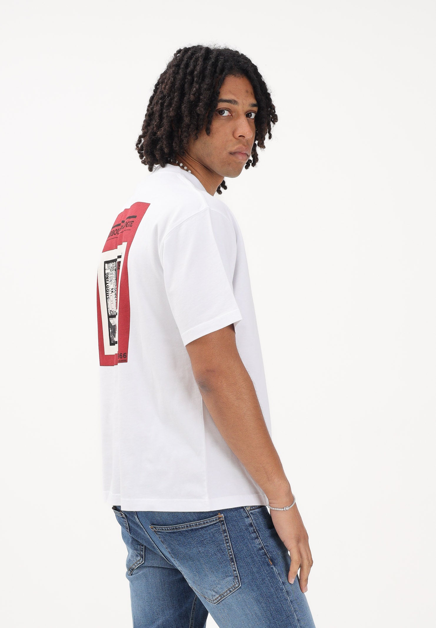 BAROBUR T-shirt a manica corta bianca da uomo con stampa sul retro 261-MTS1576 WH11 BARBOUR