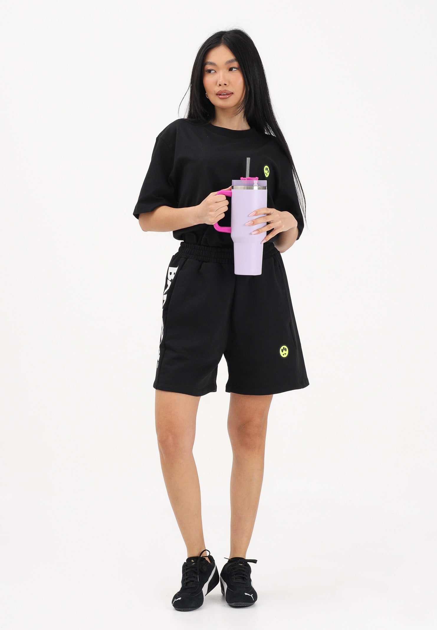 BARROW Shorts sportivo nero per uomo e donna con stampa logo S6BWUABE004 11006 BARROW