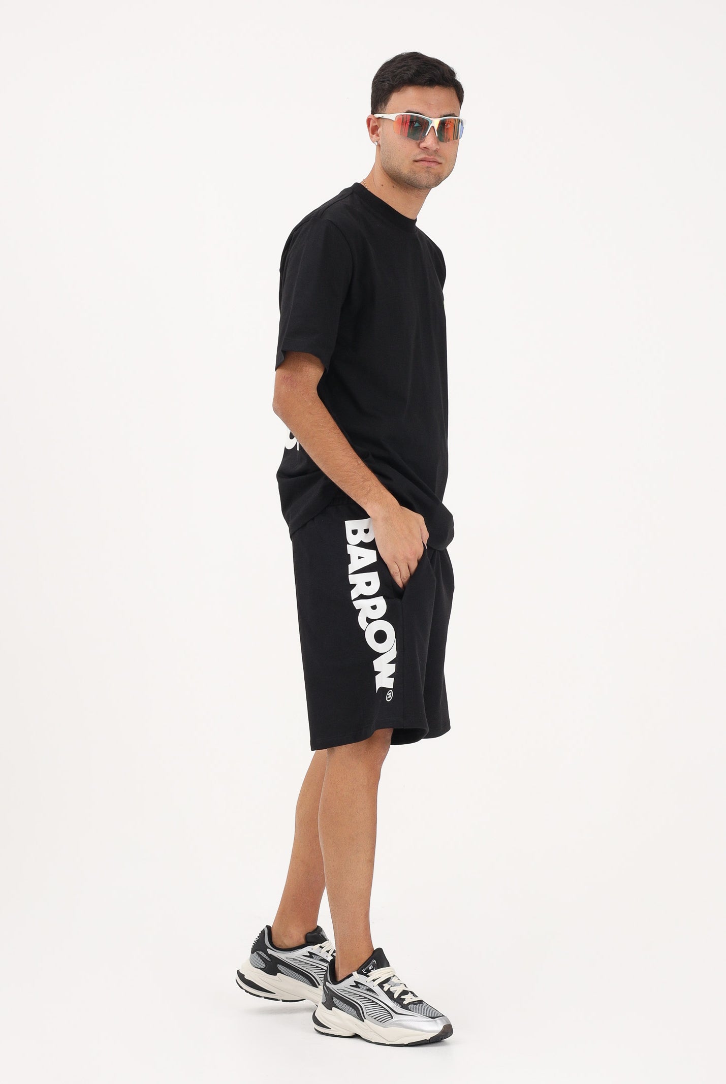 BARROW Shorts sportivo nero per uomo e donna con stampa logo S6BWUABE004 11006 BARROW