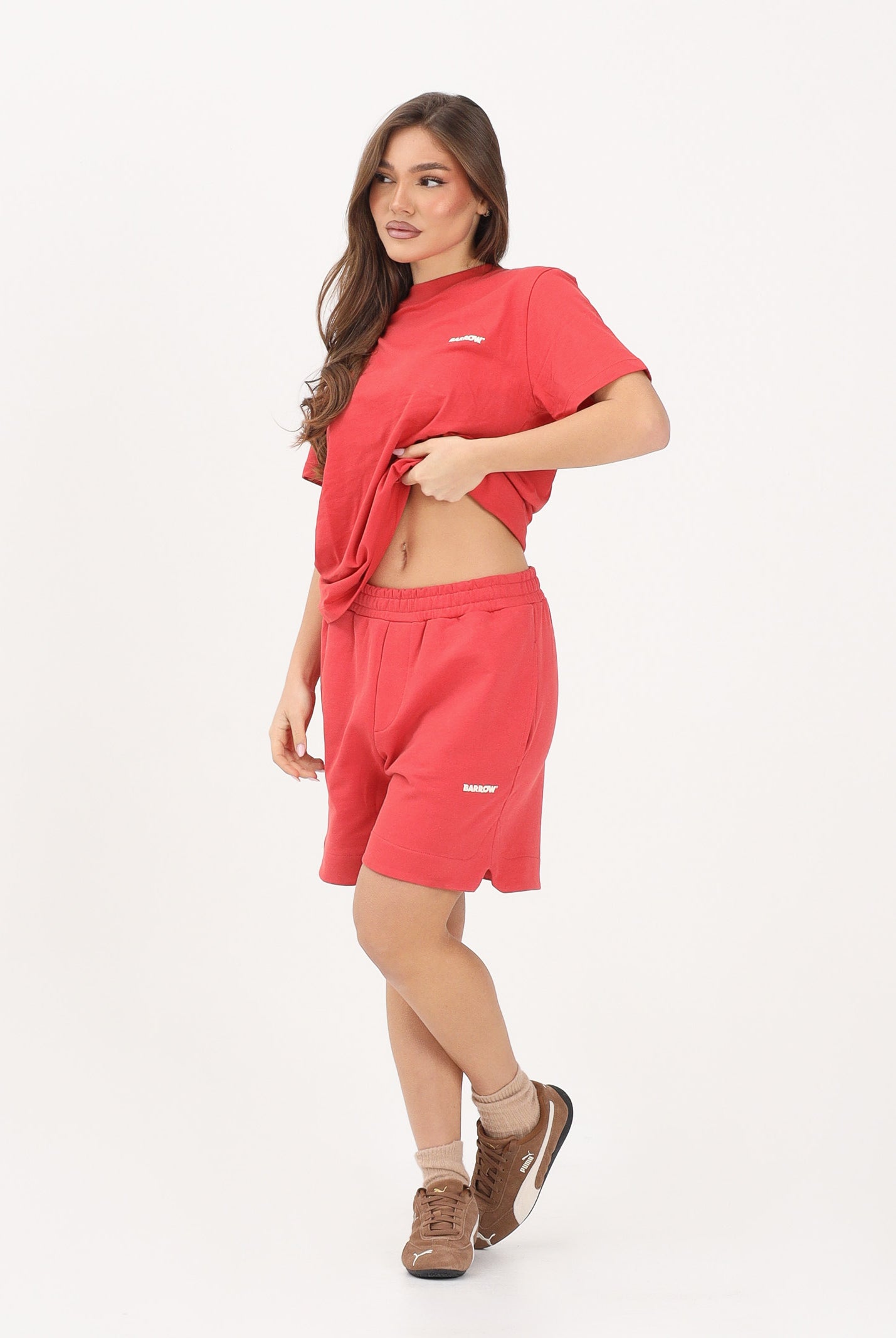 BARROW Shorts sportivo rosso corallo per uomo e donna con logo S6BWUABE009 040 BARROW