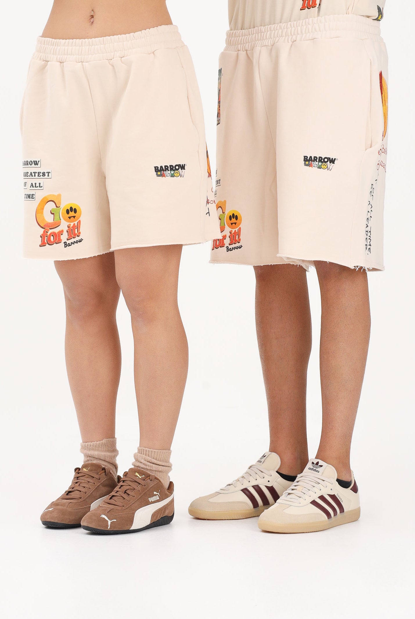 BARROW Shorts sportivo beige per uomo e donna con stampe S6BWUABE034 013 BARROW