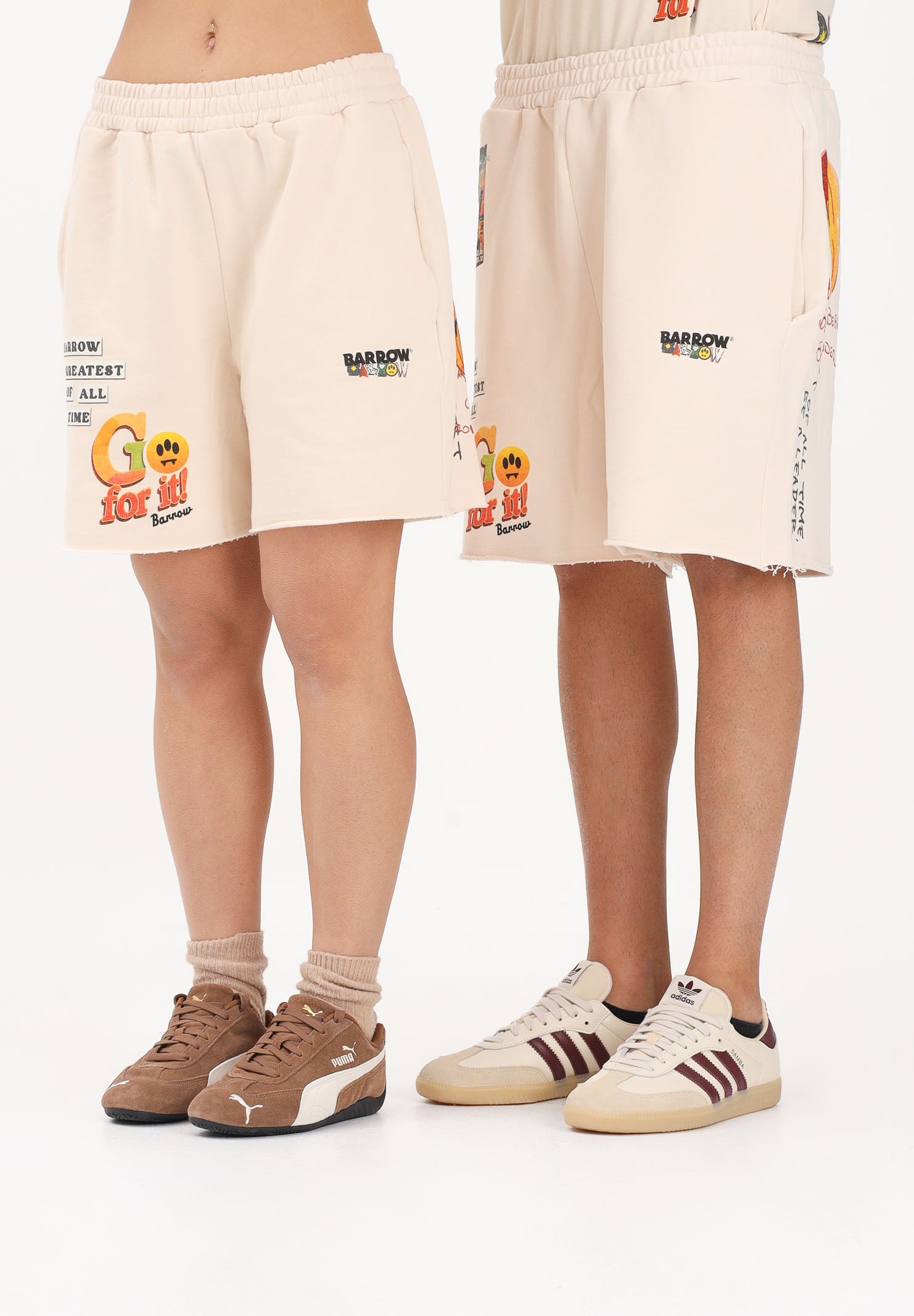 BARROW Shorts sportivo beige per uomo e donna con stampe S6BWUABE034 013 BARROW
