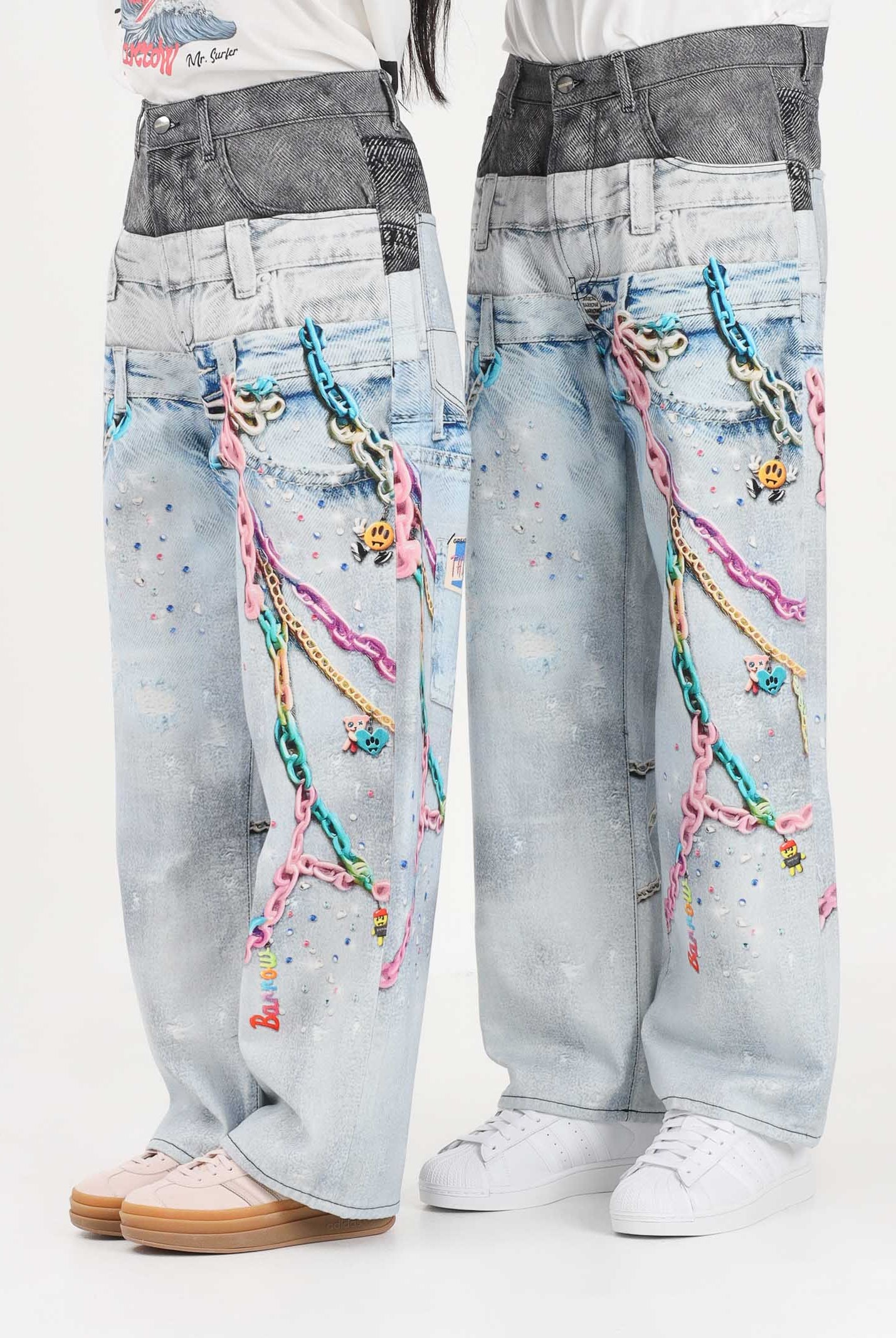 BARROW Jeans in denim chiaro per uomo e donna con stampe S6BWUADP040 126 BARROW