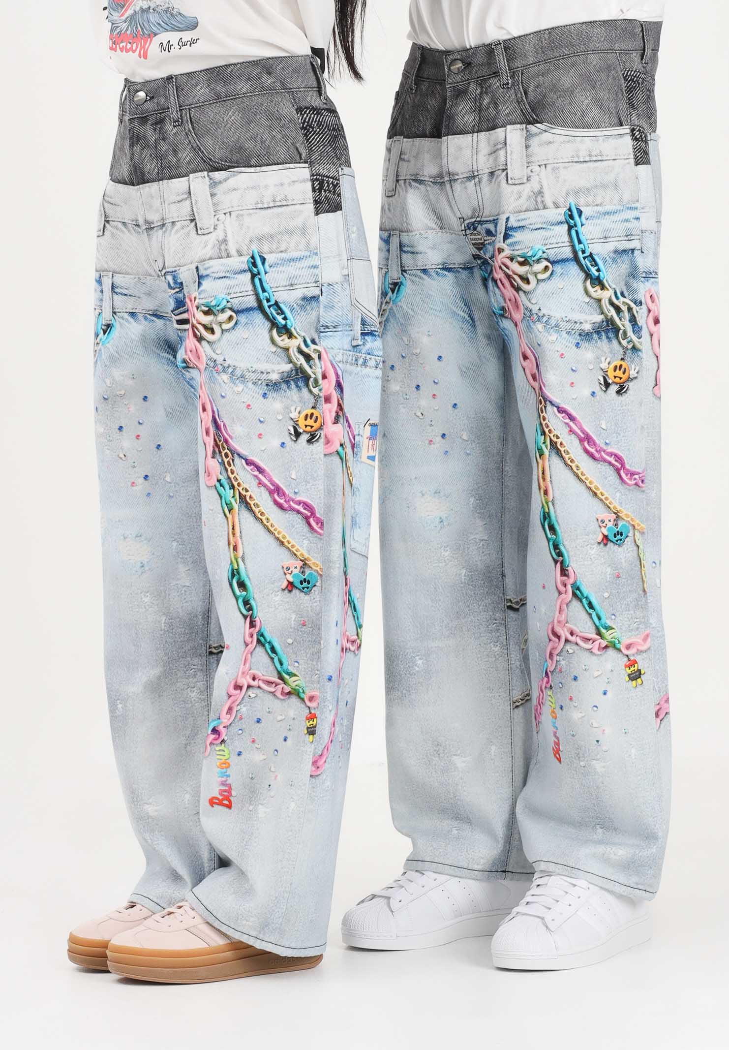 BARROW Jeans in denim chiaro per uomo e donna con stampe S6BWUADP040 126 BARROW