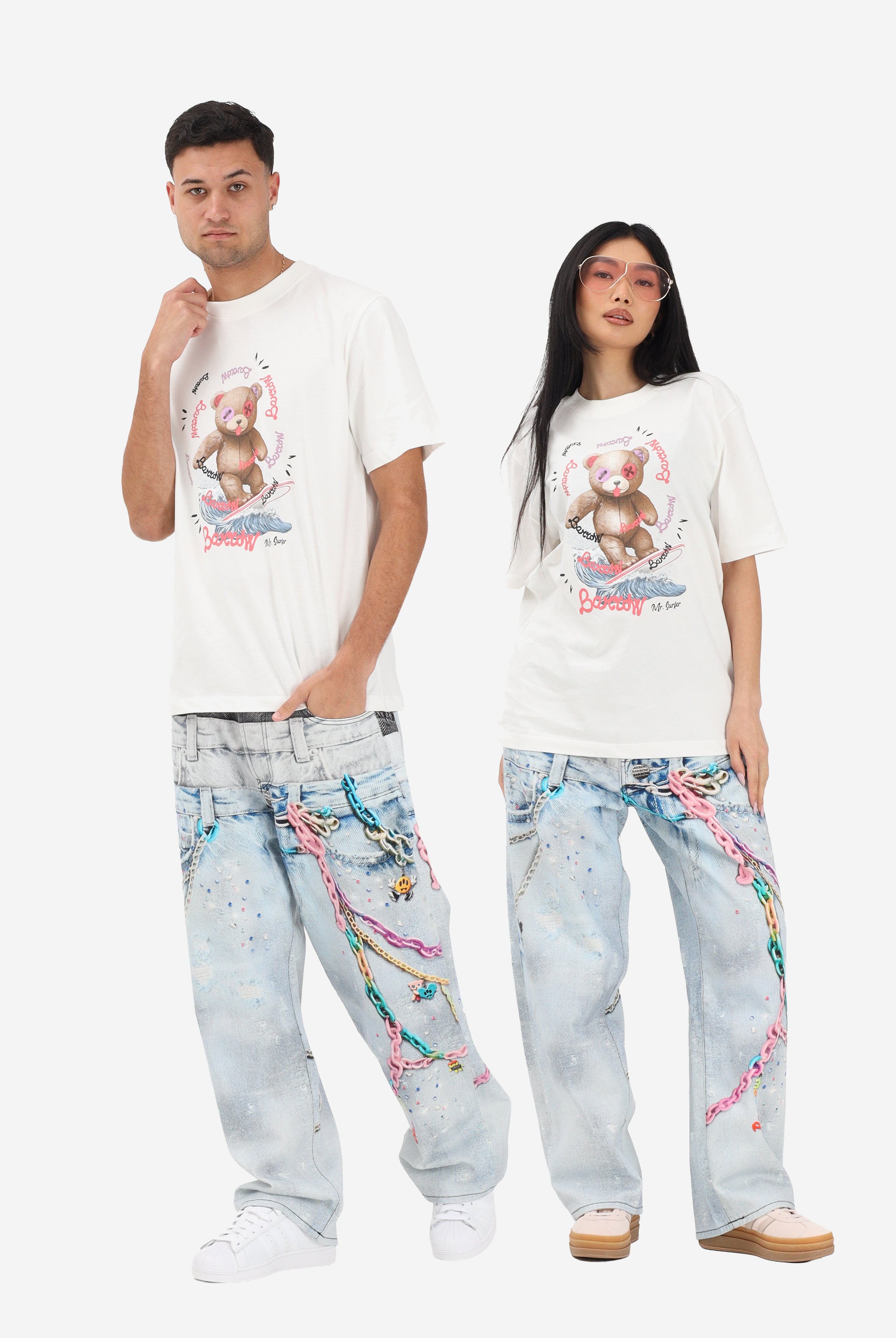 BARROW Jeans in denim chiaro per uomo e donna con stampe S6BWUADP040 126 BARROW