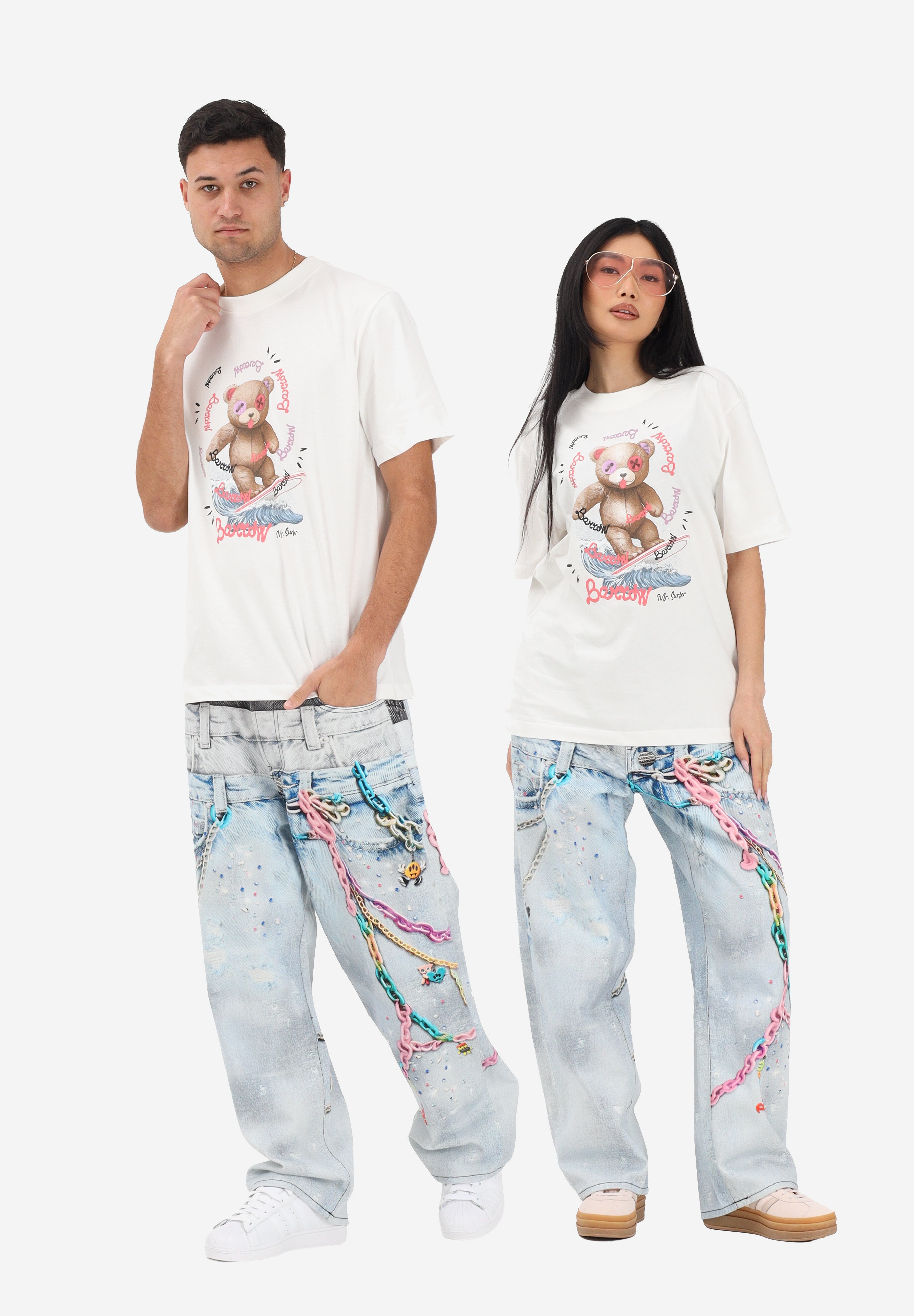 BARROW Jeans in denim chiaro per uomo e donna con stampe S6BWUADP040 126 BARROW