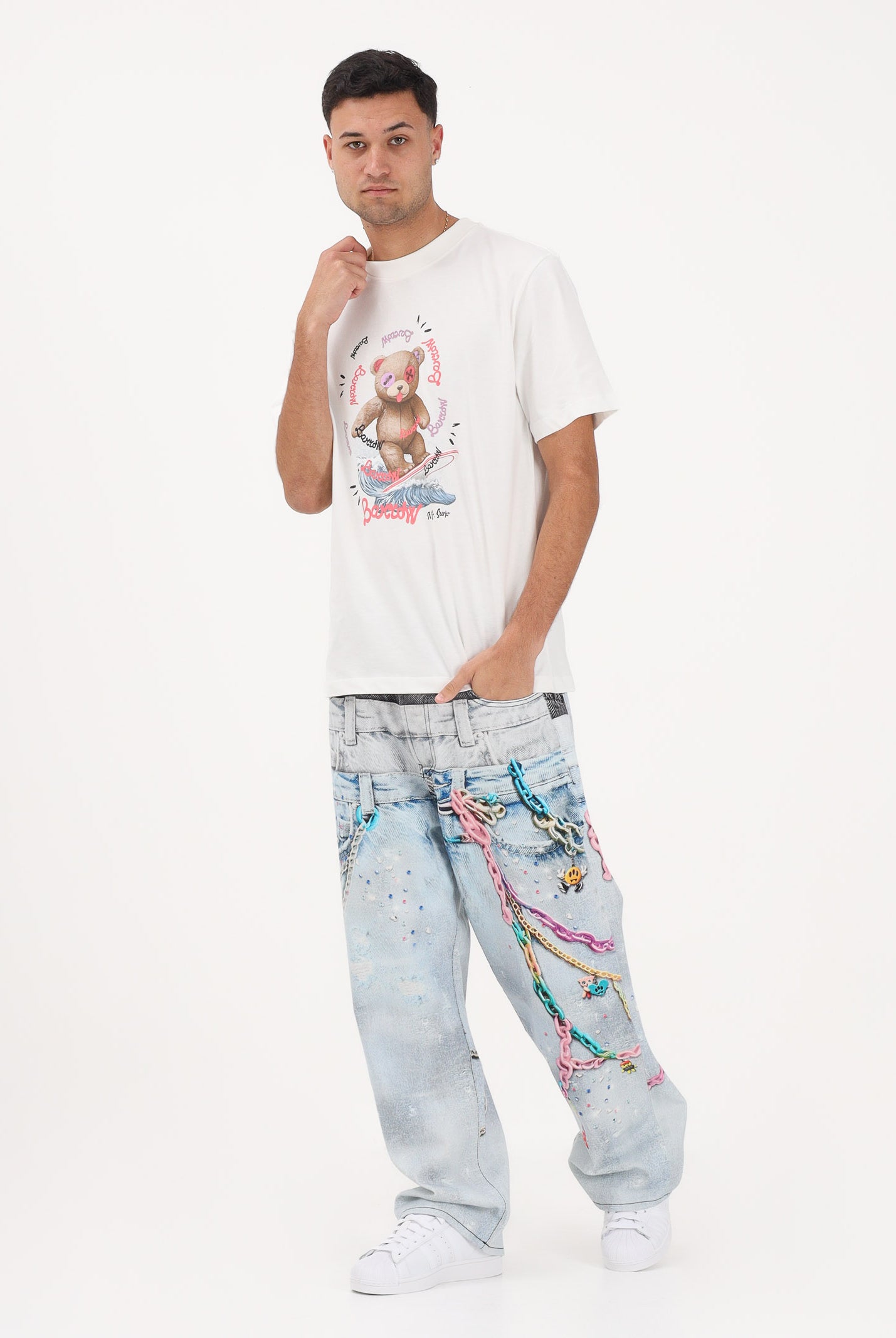 BARROW Jeans in denim chiaro per uomo e donna con stampe S6BWUADP040 126 BARROW