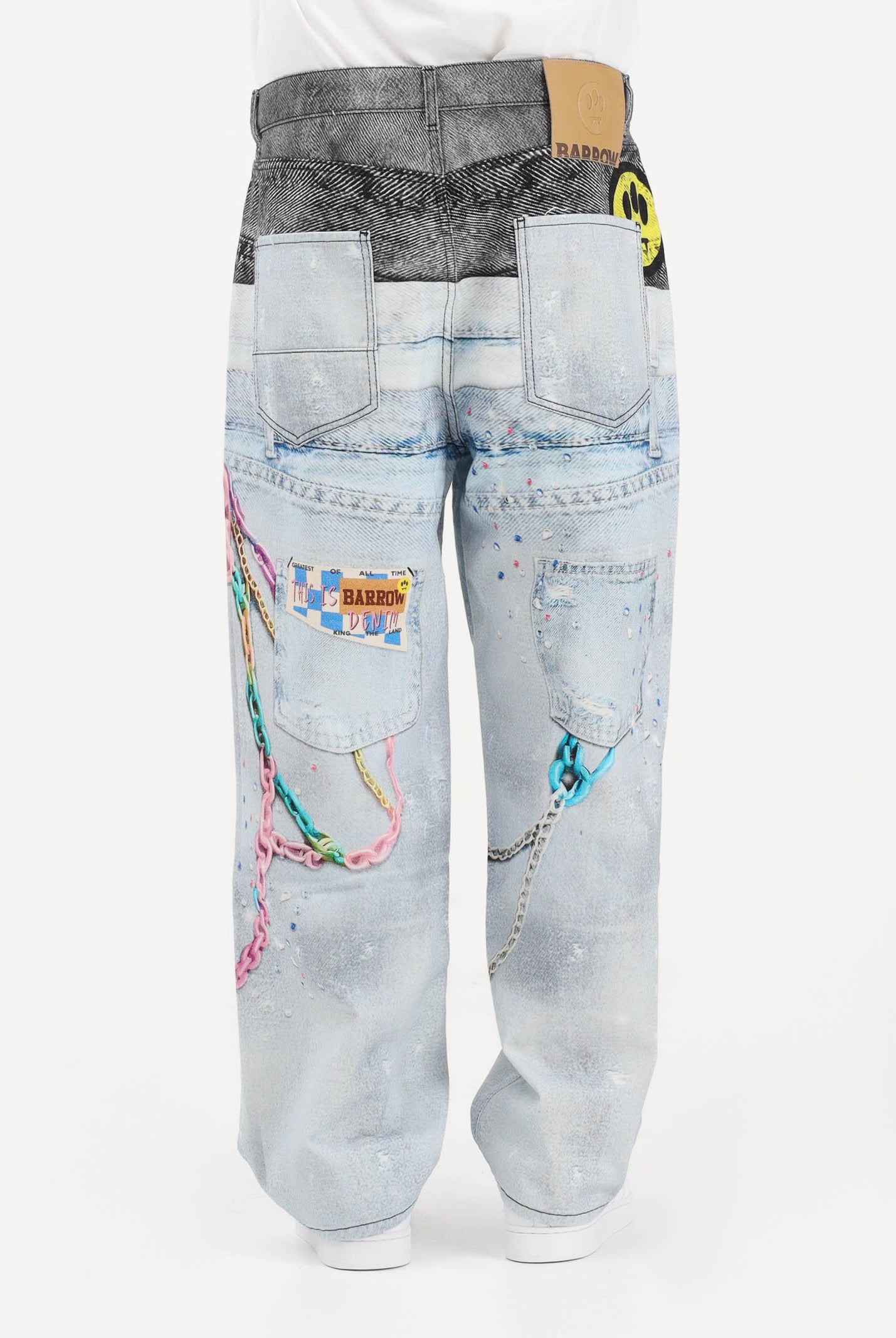 BARROW Jeans in denim chiaro per uomo e donna con stampe S6BWUADP040 126 BARROW