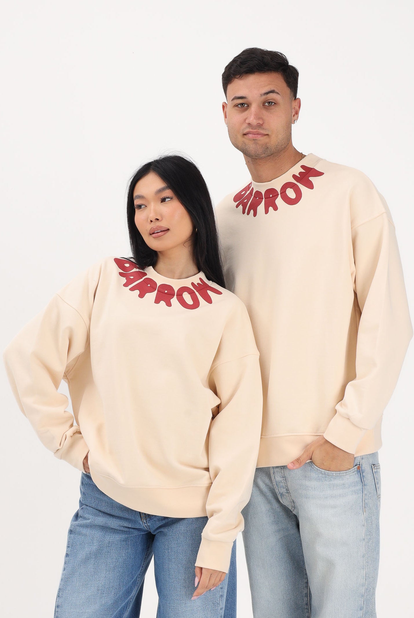 BARROW Felpa girocollo crema per uomo e donna con logo al collo S6BWUASW070 013 BARROW