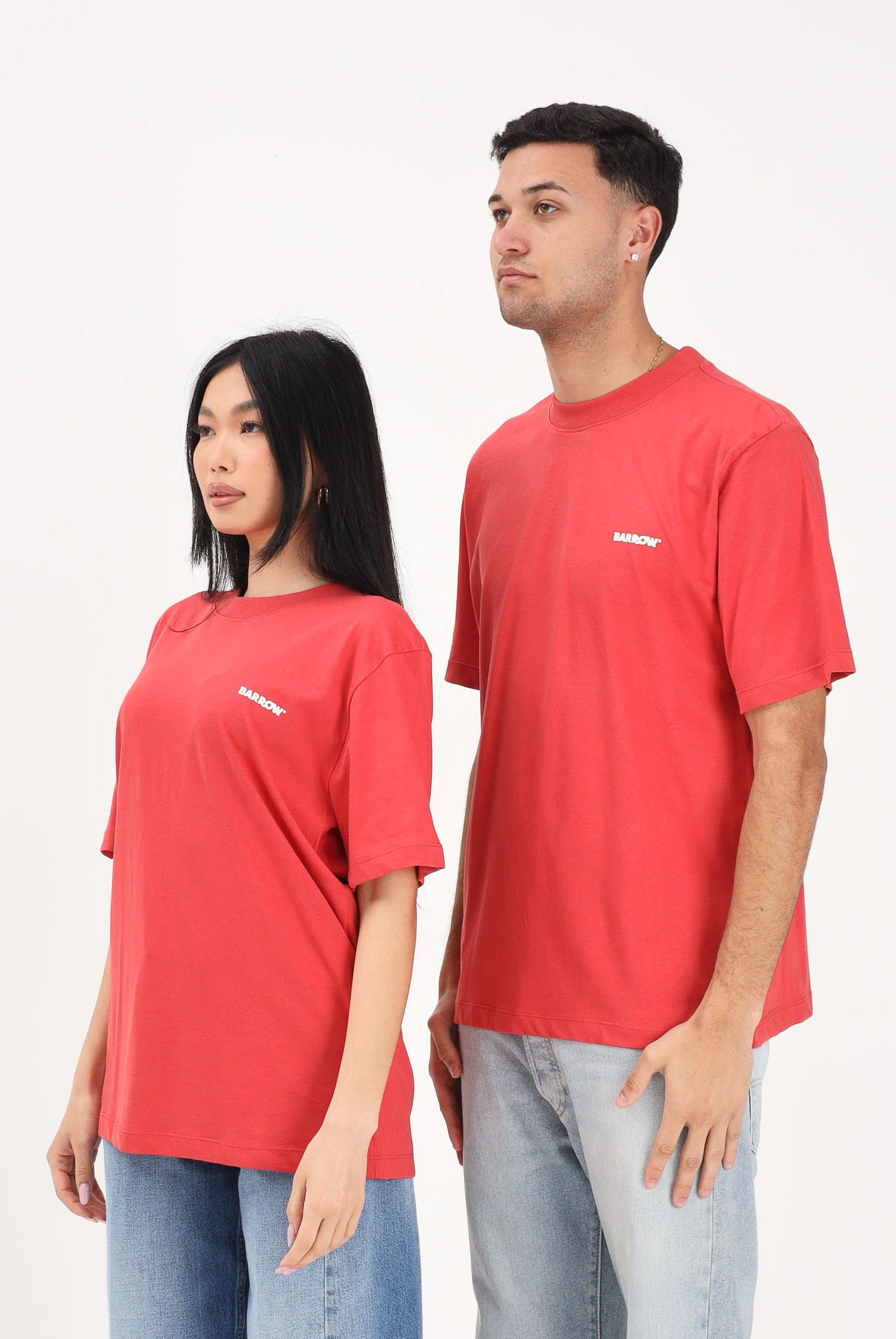 BARROW T-shirt a manica corta rosso corallo per uomo e donna con logo S6BWUATH010 040 BARROW