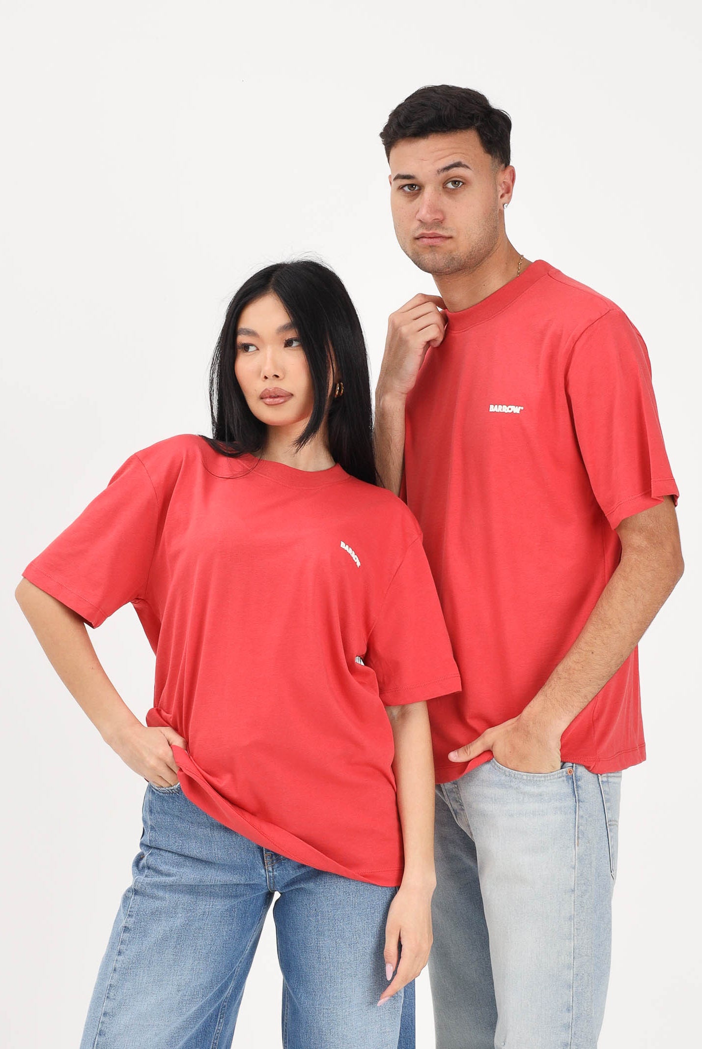 BARROW T-shirt a manica corta rosso corallo per uomo e donna con logo S6BWUATH010 040 BARROW