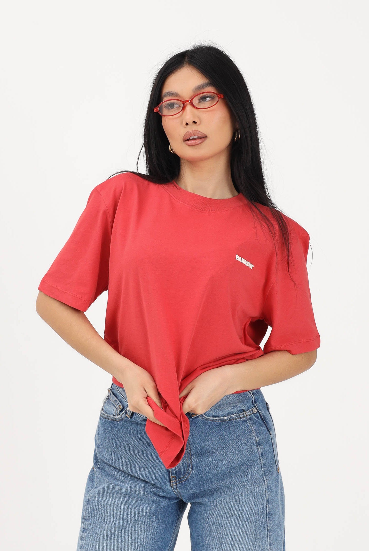 BARROW T-shirt a manica corta rosso corallo per uomo e donna con logo S6BWUATH010 040 BARROW