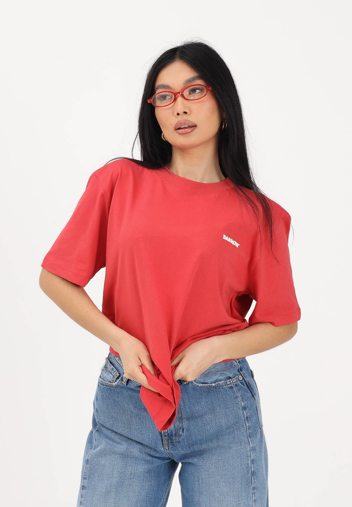 BARROW T-shirt a manica corta rosso corallo per uomo e donna con logo S6BWUATH010 040 BARROW