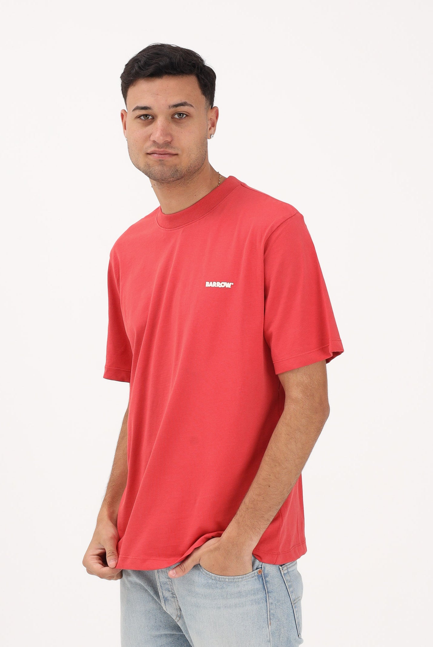 BARROW T-shirt a manica corta rosso corallo per uomo e donna con logo S6BWUATH010 040 BARROW