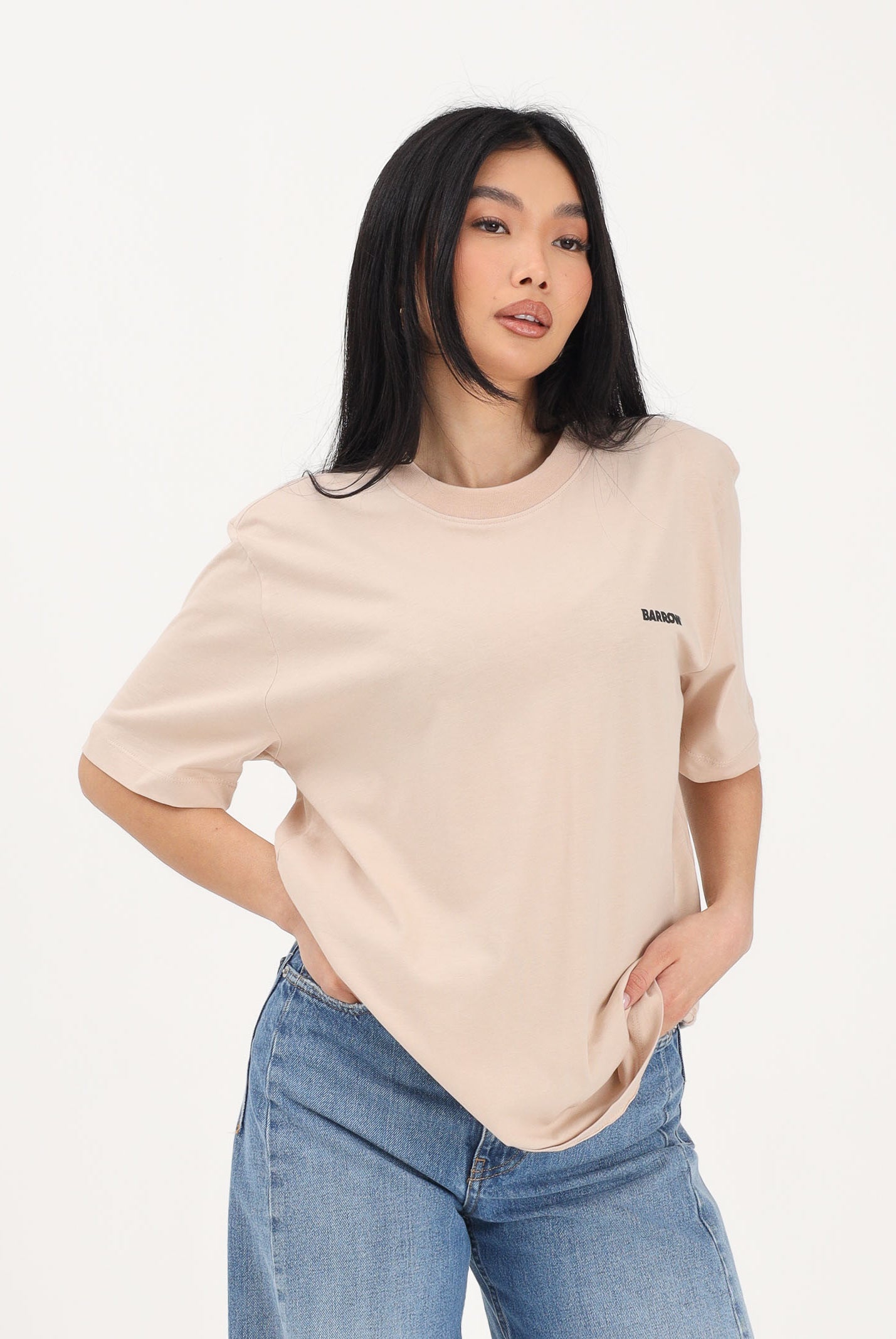BARROW T-shirt a manica corta beige per uomo e donna con logo S6BWUATH010 092 BARROW