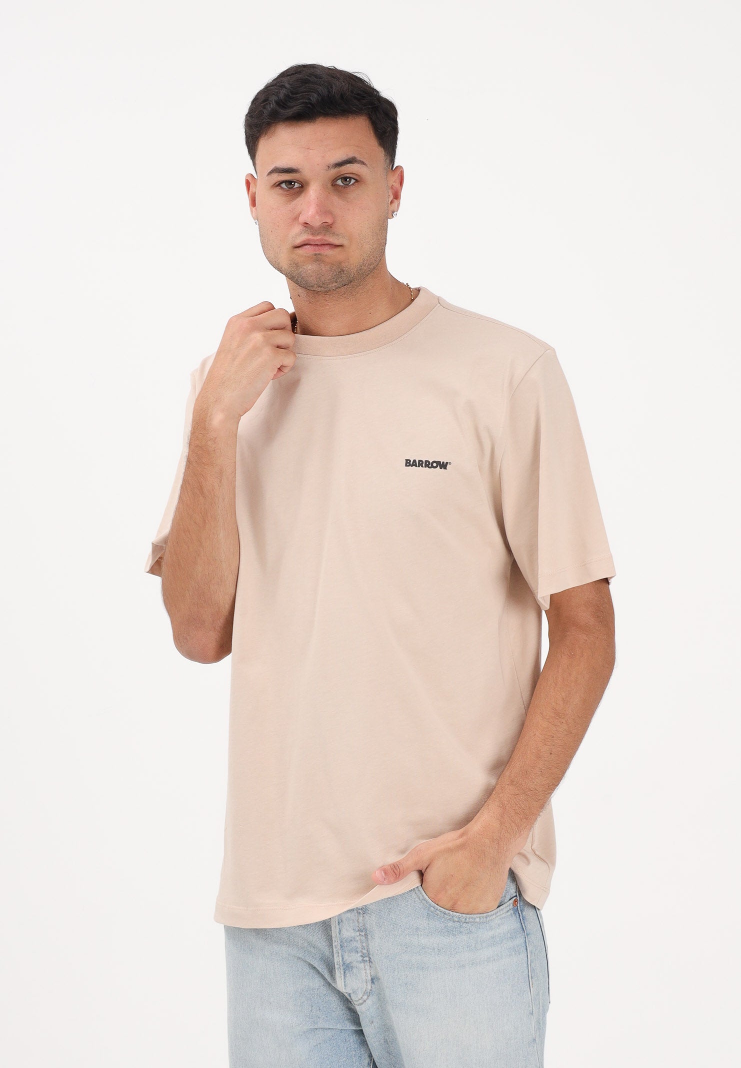 BARROW T-shirt a manica corta beige per uomo e donna con logo S6BWUATH010 092 BARROW