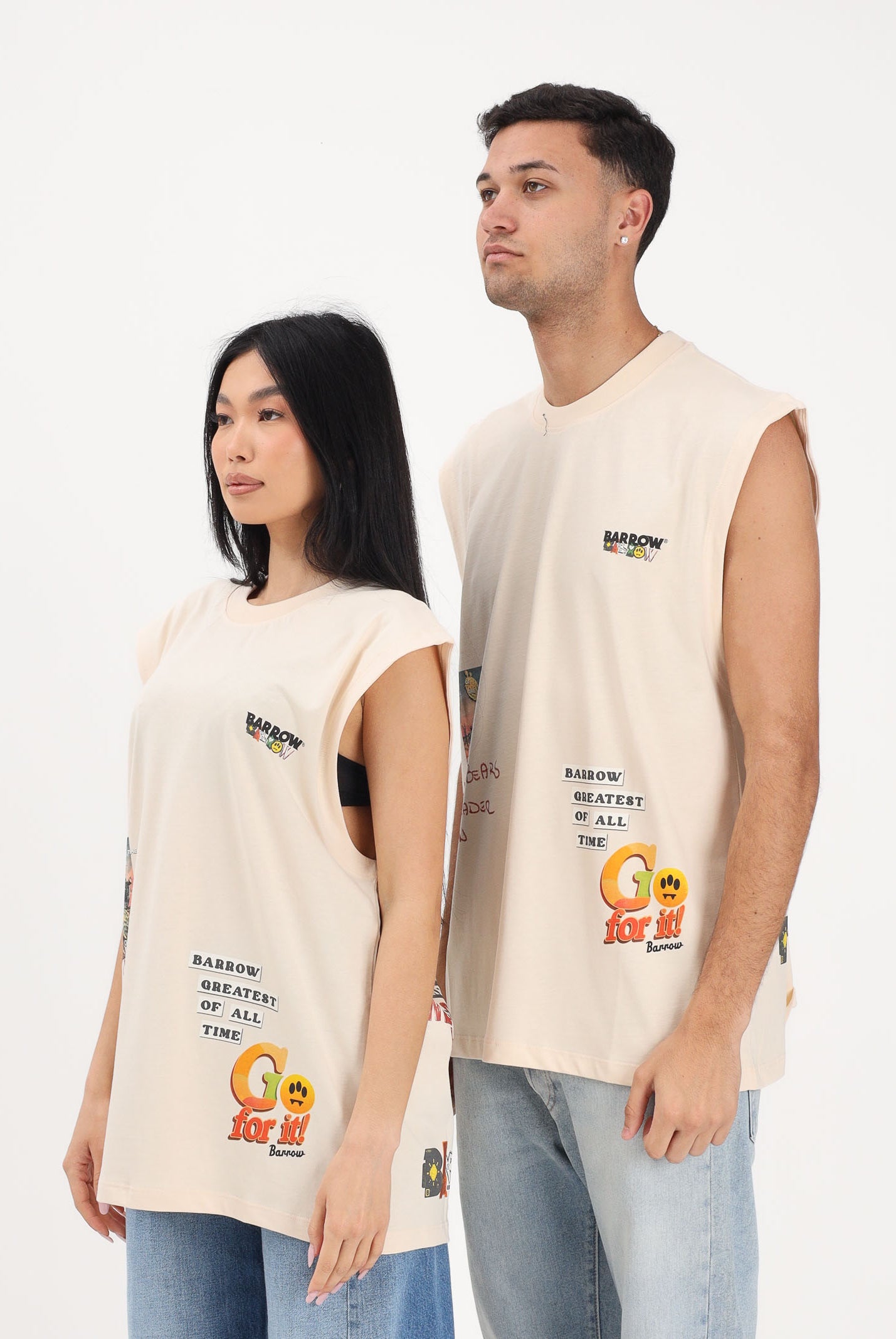 BARROW Canotta crema per uomo e donna con stampe S6BWUATH033 013 BARROW