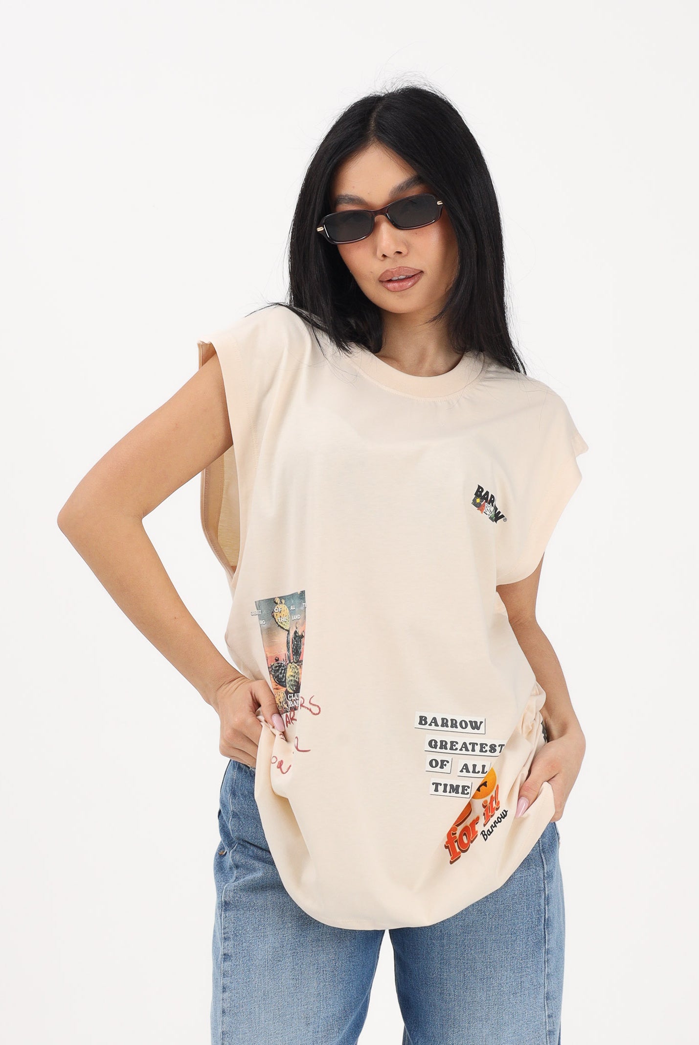 BARROW Canotta crema per uomo e donna con stampe S6BWUATH033 013 BARROW
