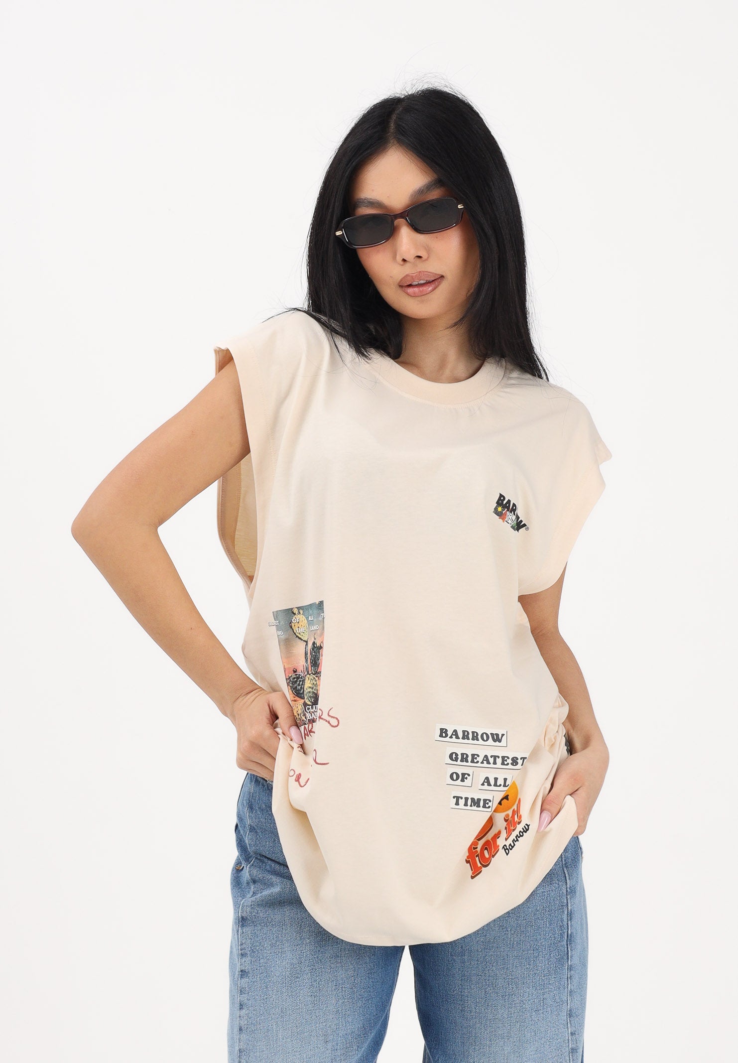BARROW Canotta crema per uomo e donna con stampe S6BWUATH033 013 BARROW