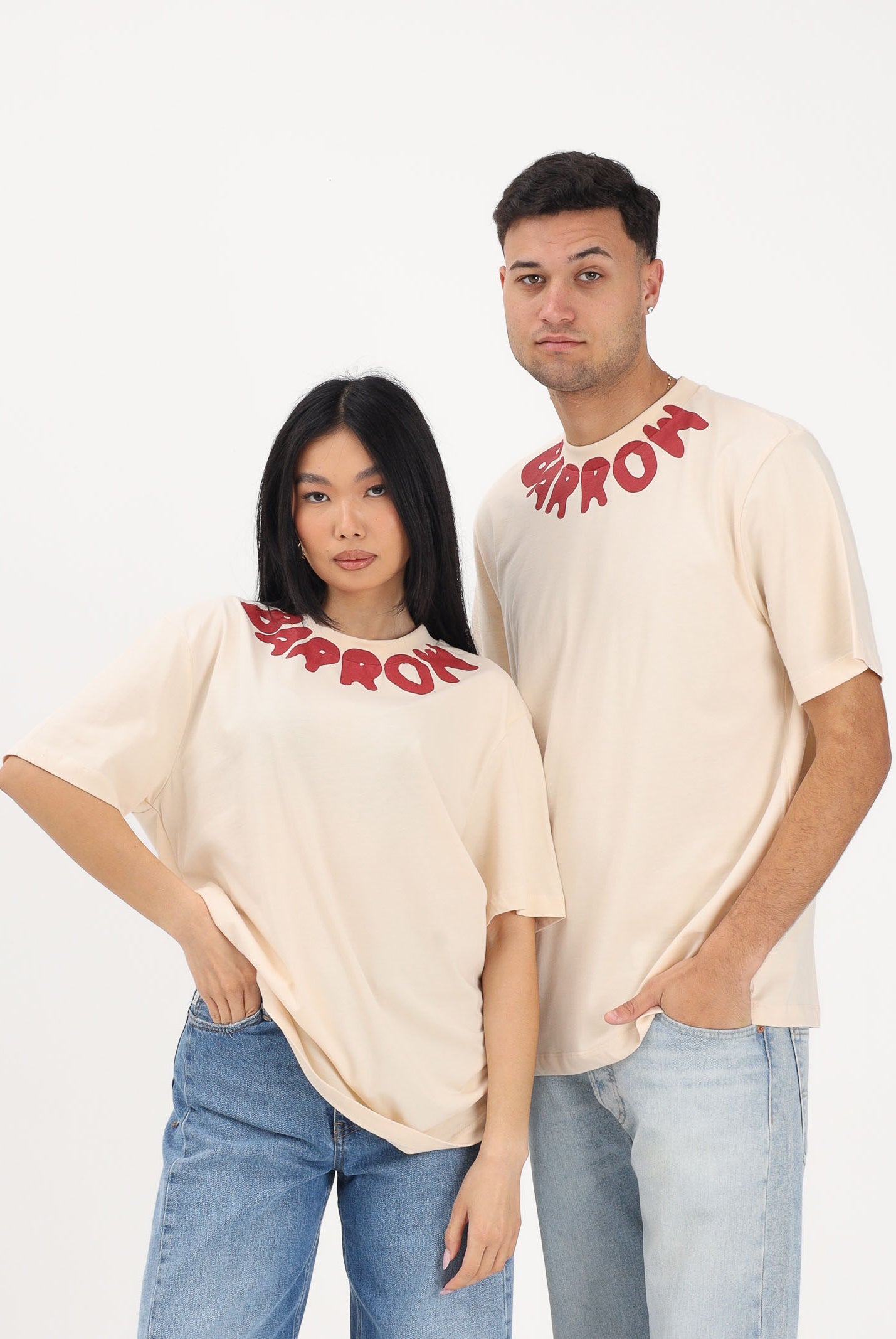 BARROW T-shirt a manica corta crema per uomo e donna con girocollo logato S6BWUATH071 013 BARROW