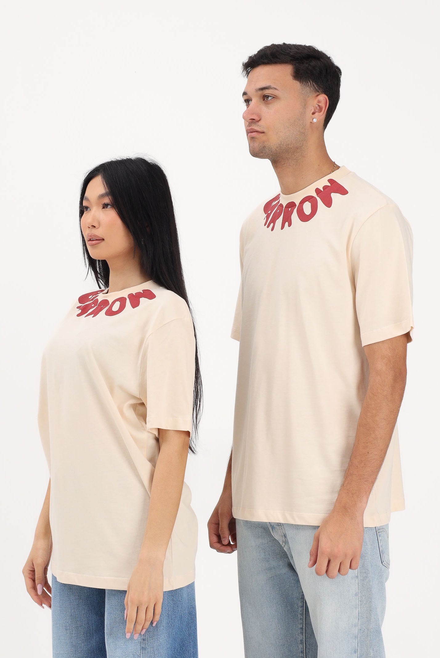 BARROW T-shirt a manica corta crema per uomo e donna con girocollo logato S6BWUATH071 013 BARROW