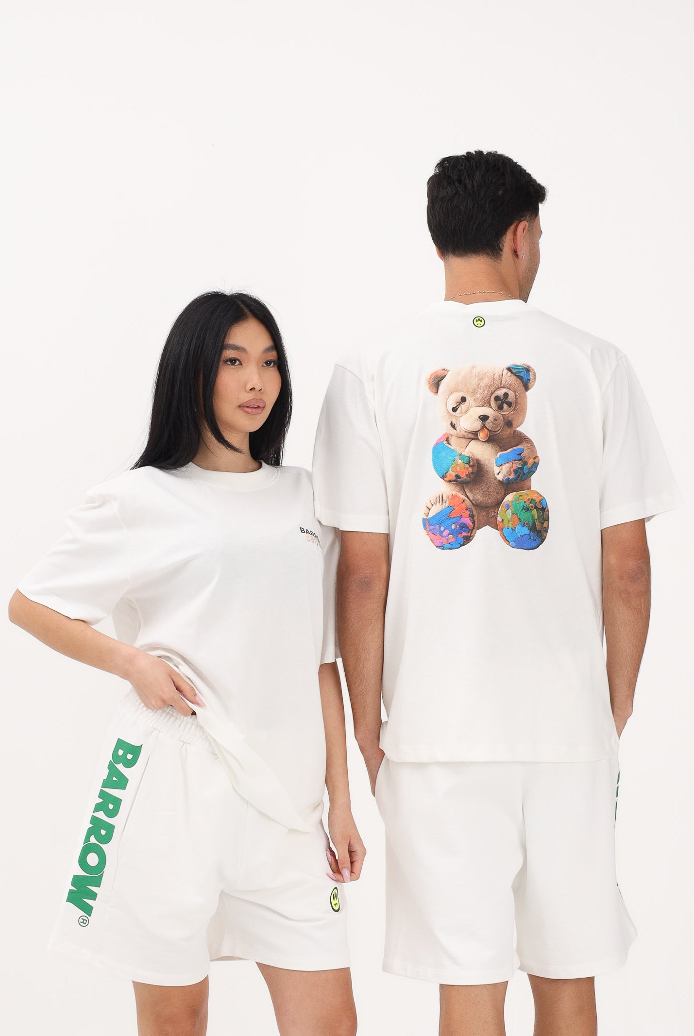 BARROW T-shirt a manica corta bianca per uomo e donna con maxi stampa teddy S6BWUATH076 412 BARROW