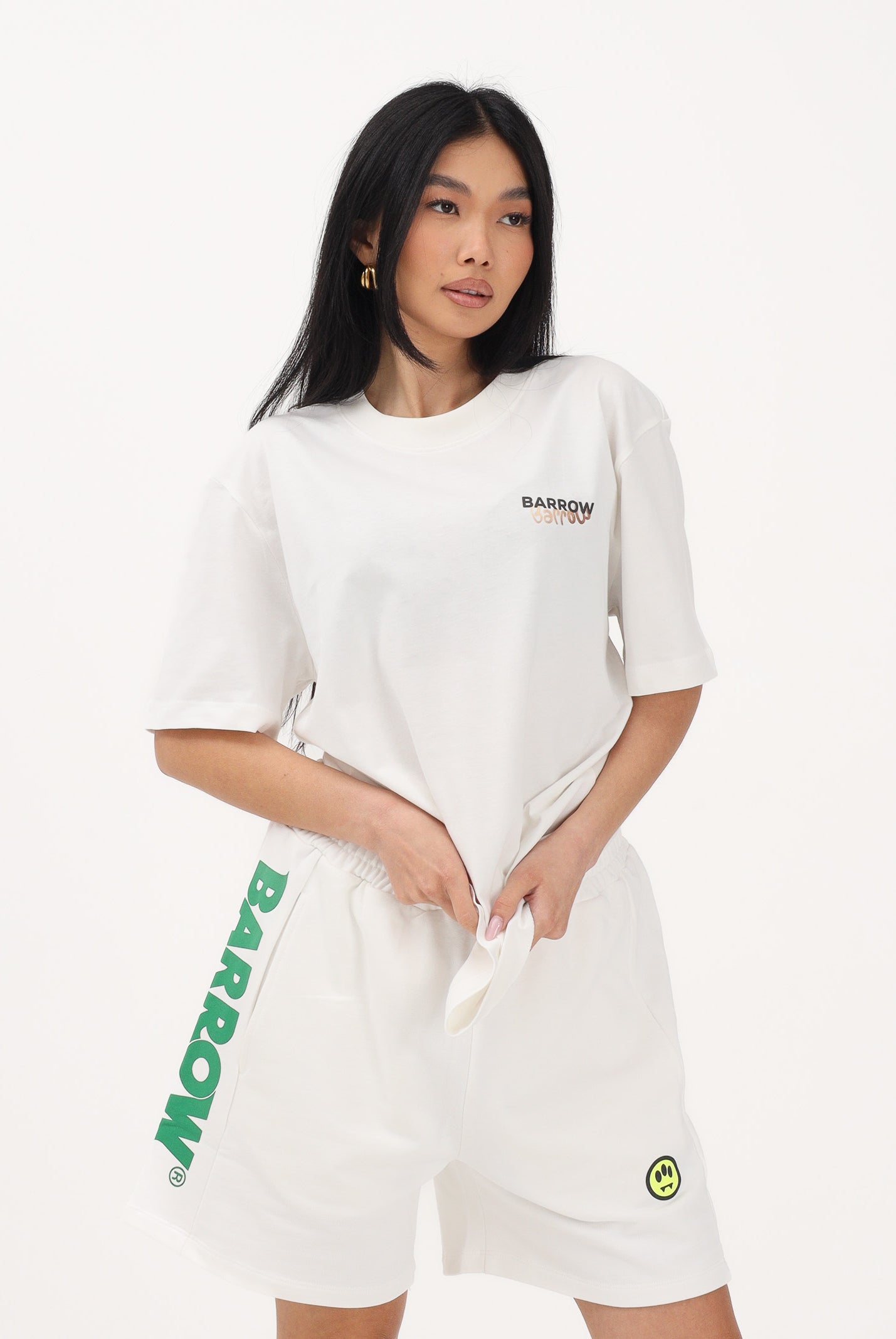 BARROW T-shirt a manica corta bianca per uomo e donna con maxi stampa teddy S6BWUATH076 412 BARROW