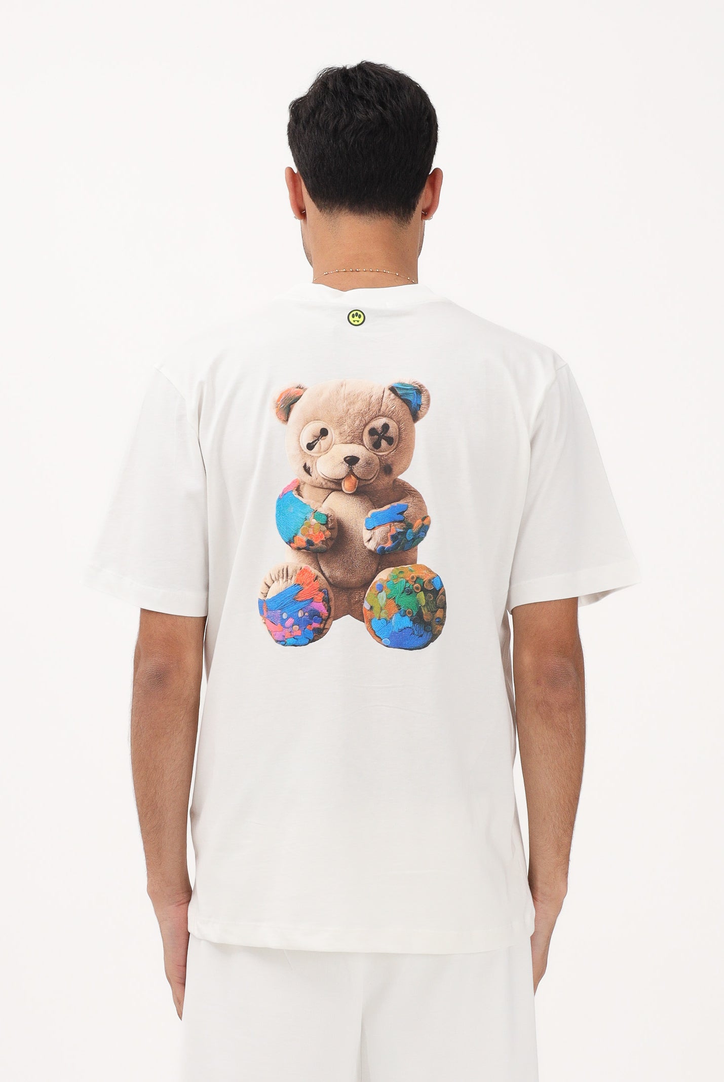 BARROW T-shirt a manica corta bianca per uomo e donna con maxi stampa teddy S6BWUATH076 412 BARROW