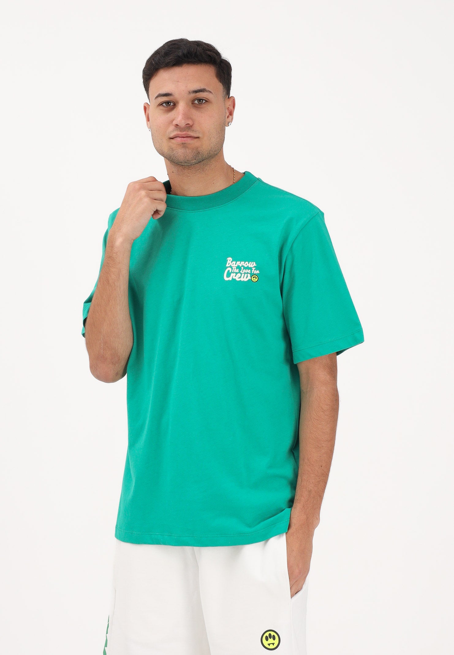 BARROW T-shirt a manica corta verde per uomo e donna con stampa sul retro S6BWUATH077 080 BARROW