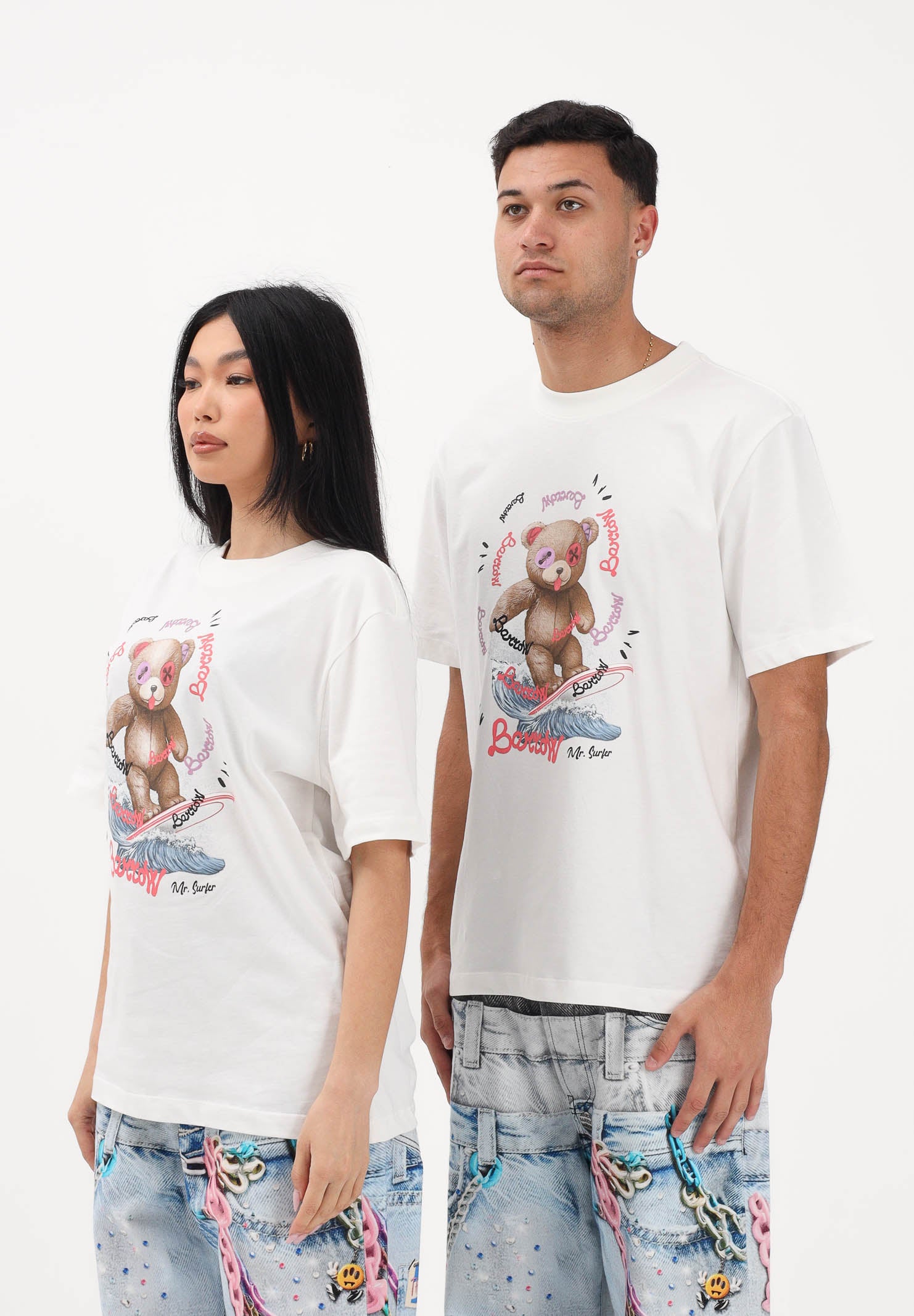 BARROW T-shirt a manica corta bianca per uomo e donna con stampa S6BWUATH078 412 BARROW