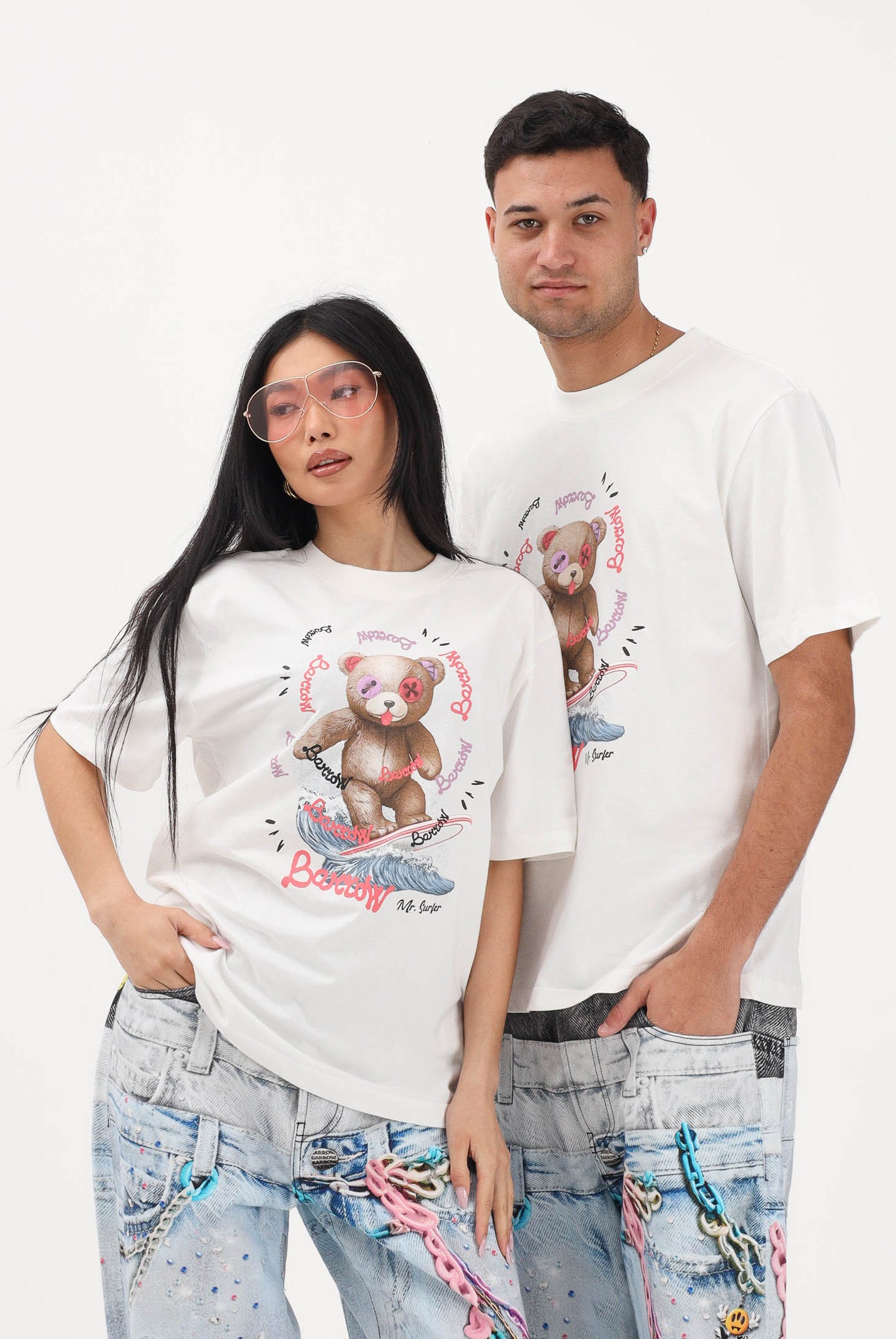 BARROW T-shirt a manica corta bianca per uomo e donna con stampa S6BWUATH078 412 BARROW