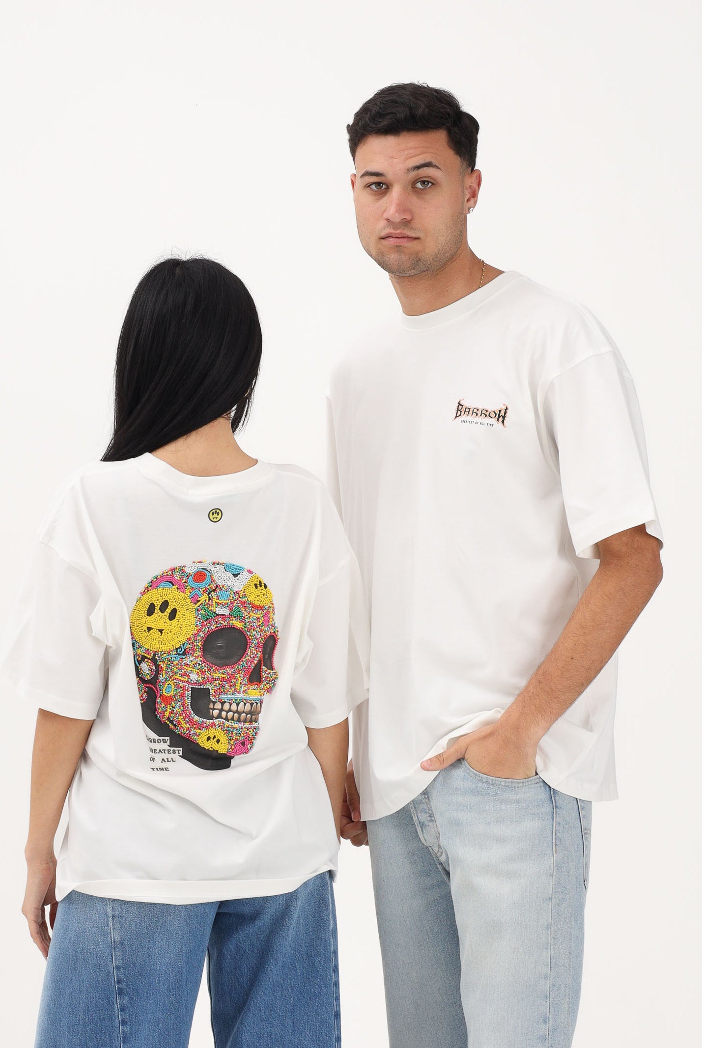 BARROW T-shirt a manica corta bianca per uomo e donna con ricamo sul retro S6BWUATH097 412 BARROW