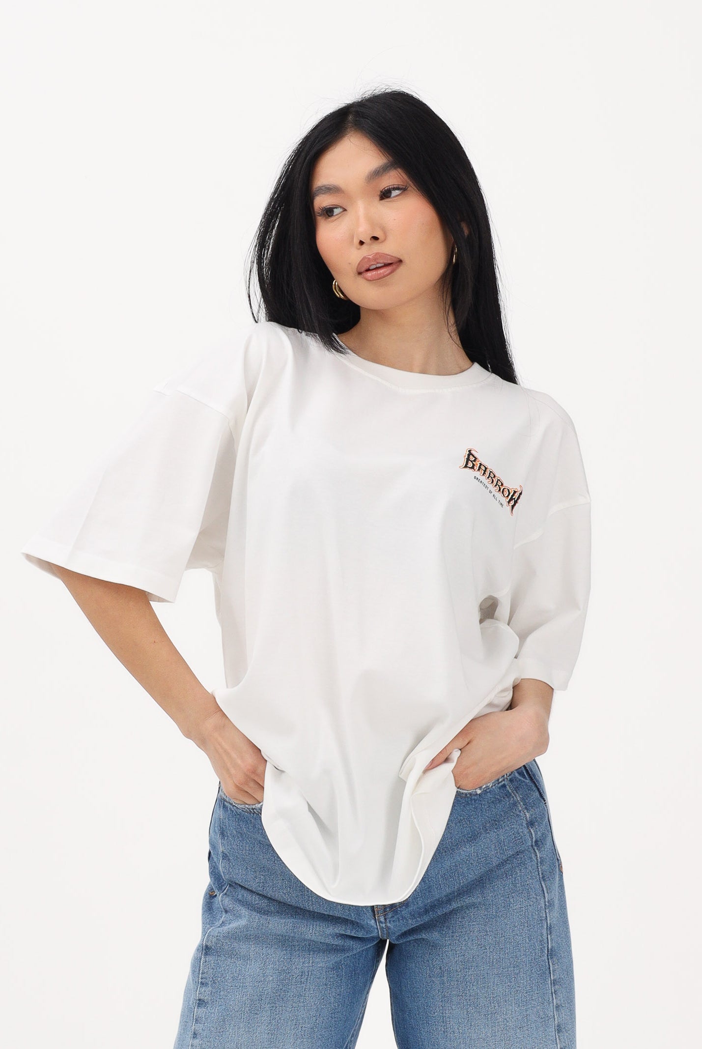 BARROW T-shirt a manica corta bianca per uomo e donna con ricamo sul retro S6BWUATH097 412 BARROW