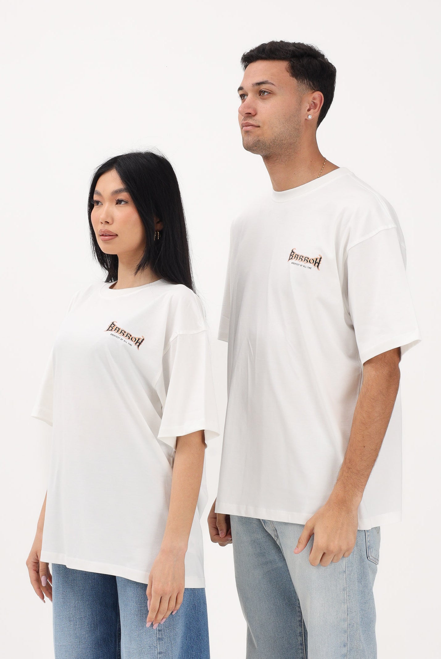 BARROW T-shirt a manica corta bianca per uomo e donna con ricamo sul retro S6BWUATH097 412 BARROW