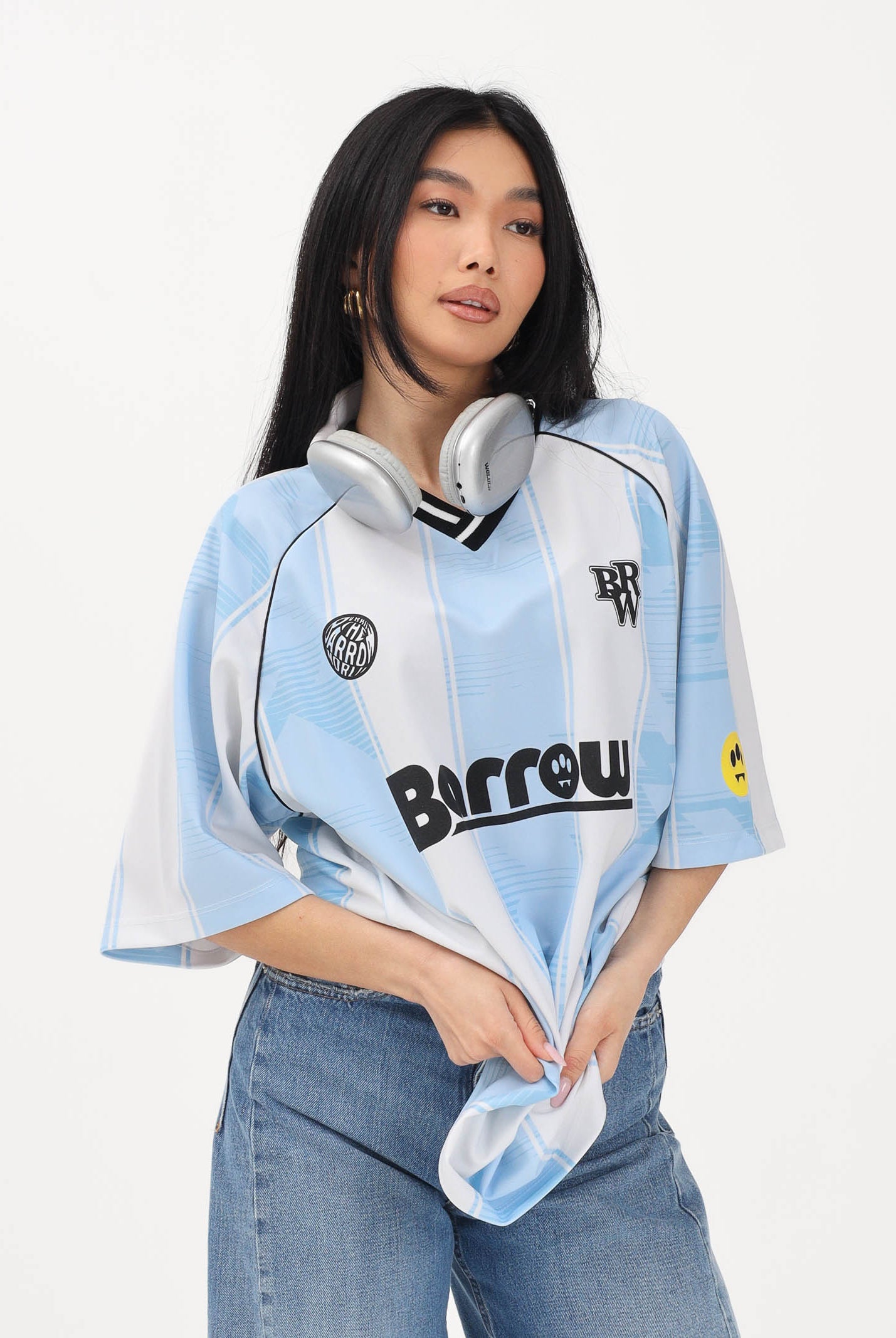 BARROW T-shirt a manica corta bianca e azzurra per uomo e donna ispirata al mondo sportswear S6BWWOTH074 41201 BARROW