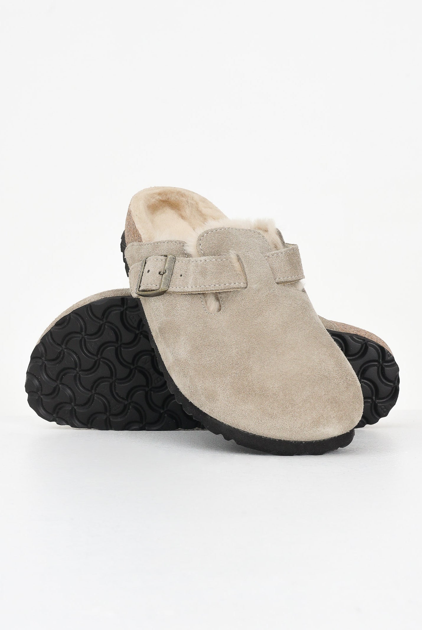 BIRKENSTOCK Ciabatte Boston con pelliccia beige per uomo e donna 1028299 . BIRKENSTOCK