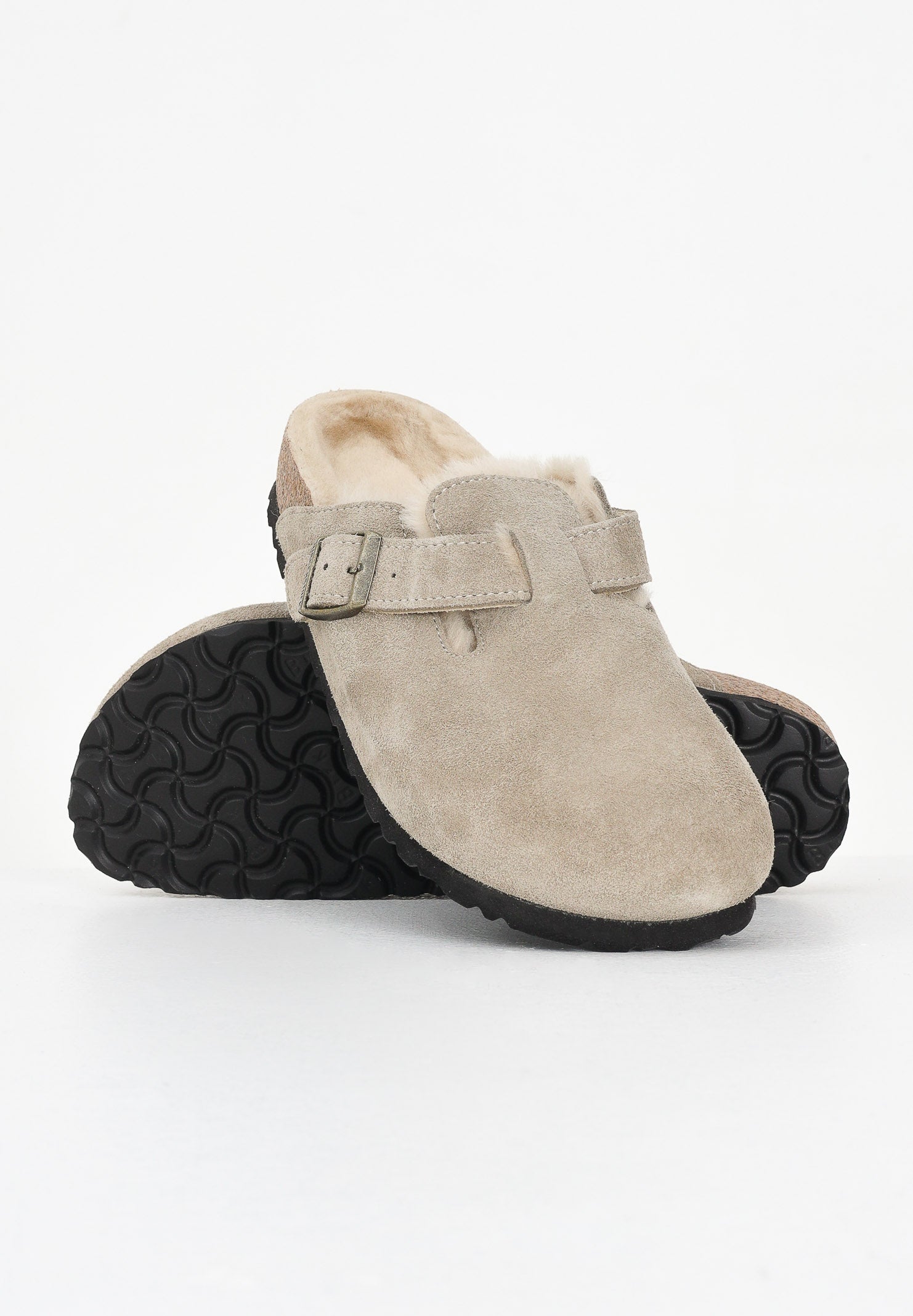 BIRKENSTOCK Ciabatte Boston con pelliccia beige per uomo e donna 1028299 . BIRKENSTOCK
