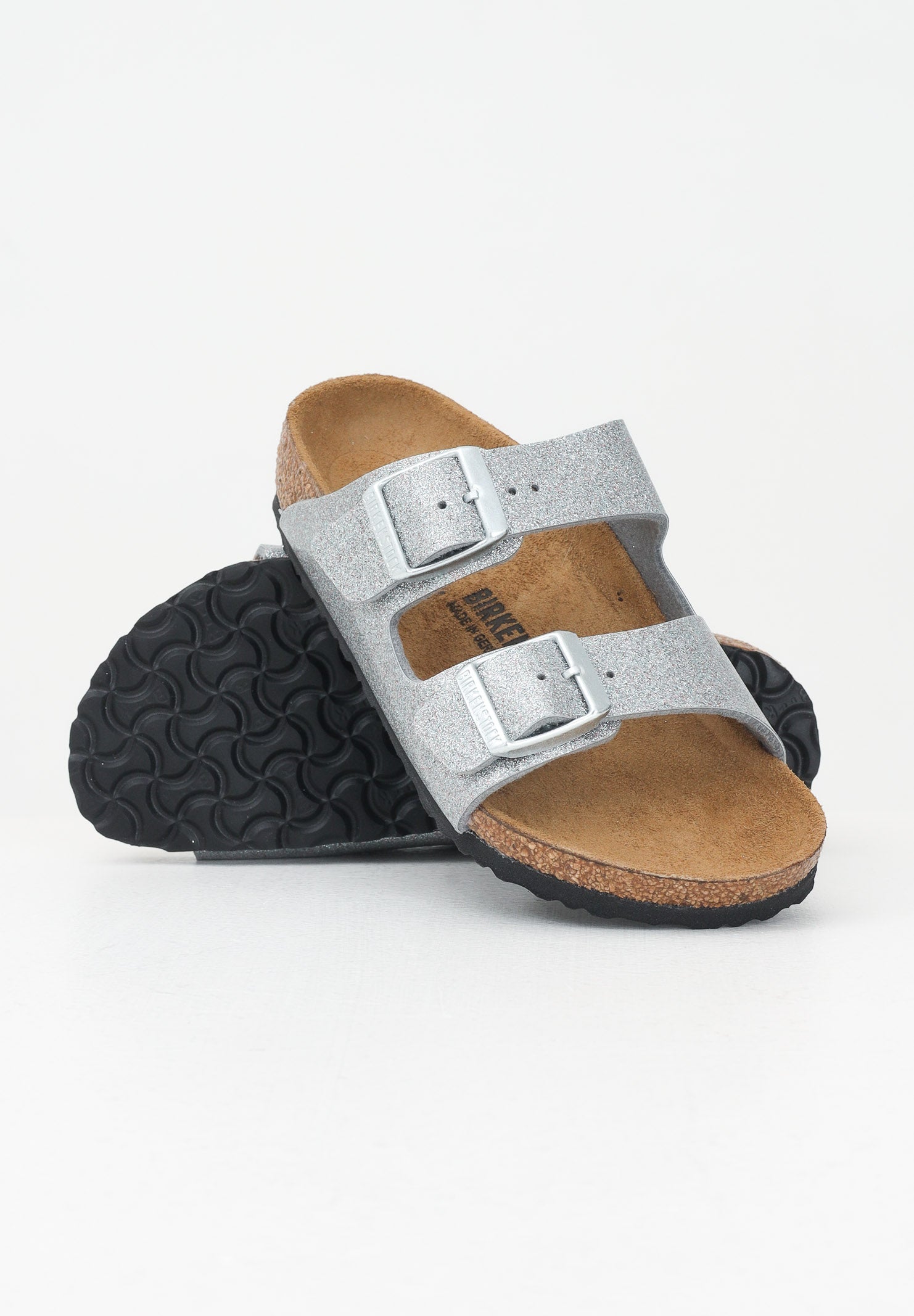 BIRKENSTOCK Ciabatte Arizona argento da bambina con glitter 1029468 . BIRKENSTOCK