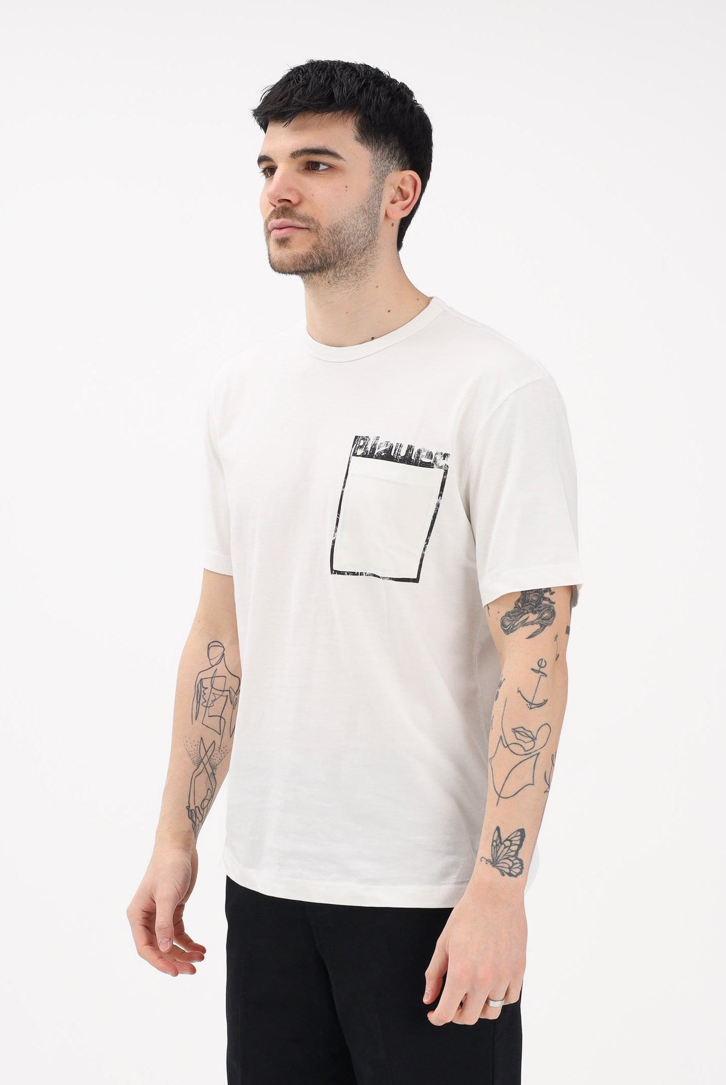 BLAUER T-shirt a manica corta panna da uomo con stampa grafica 26SBLUH02069-007439 102 BLAUER