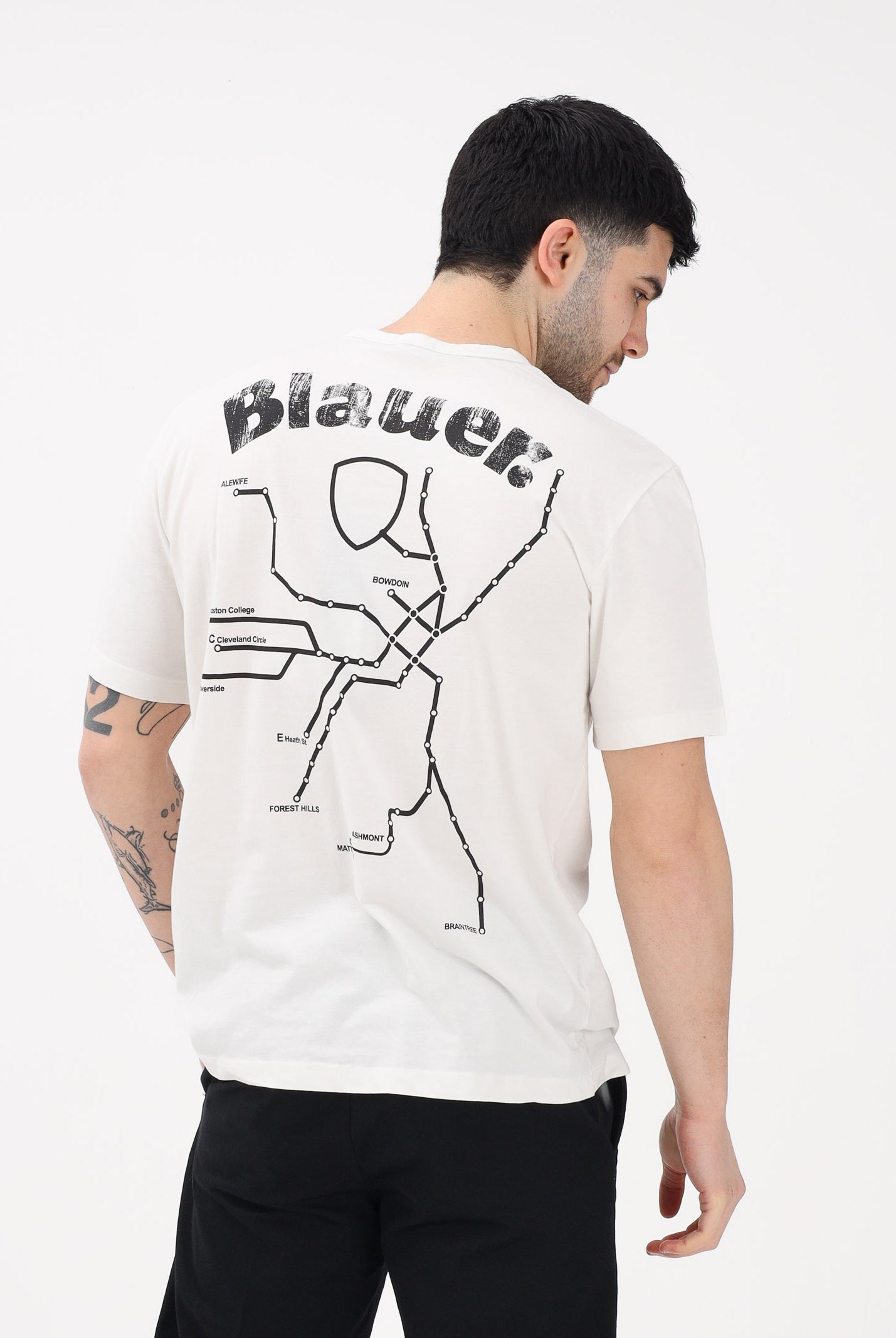 BLAUER T-shirt a manica corta panna da uomo con stampa grafica 26SBLUH02069-007439 102 BLAUER